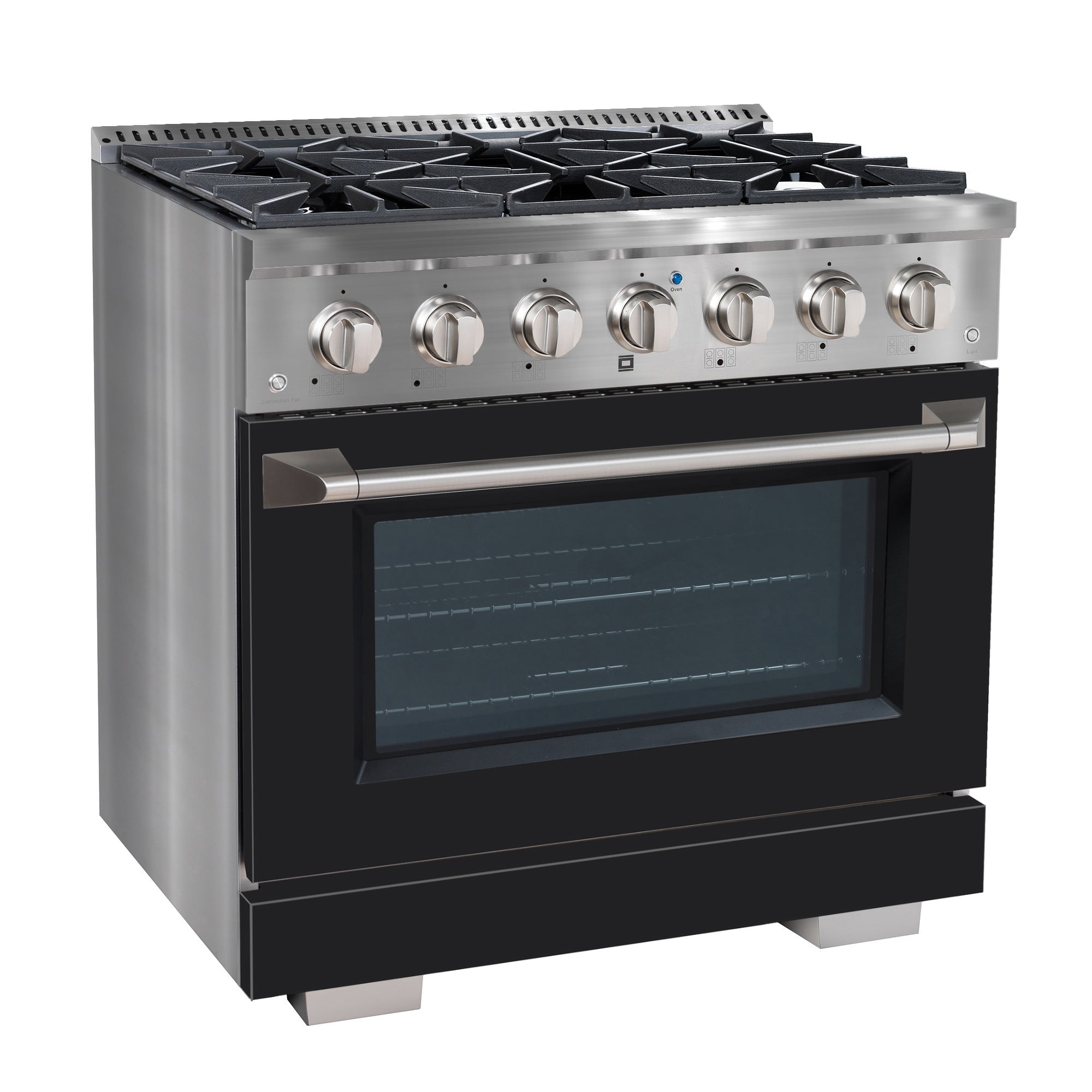 Ancona 36 Inch 5.2 cu. ft. Stainless Steel Gas Range with 6 Burners, Convection Oven & Black Door - Perfect for Large Family Cooking, Holiday Meals & Professional Style Kitchens