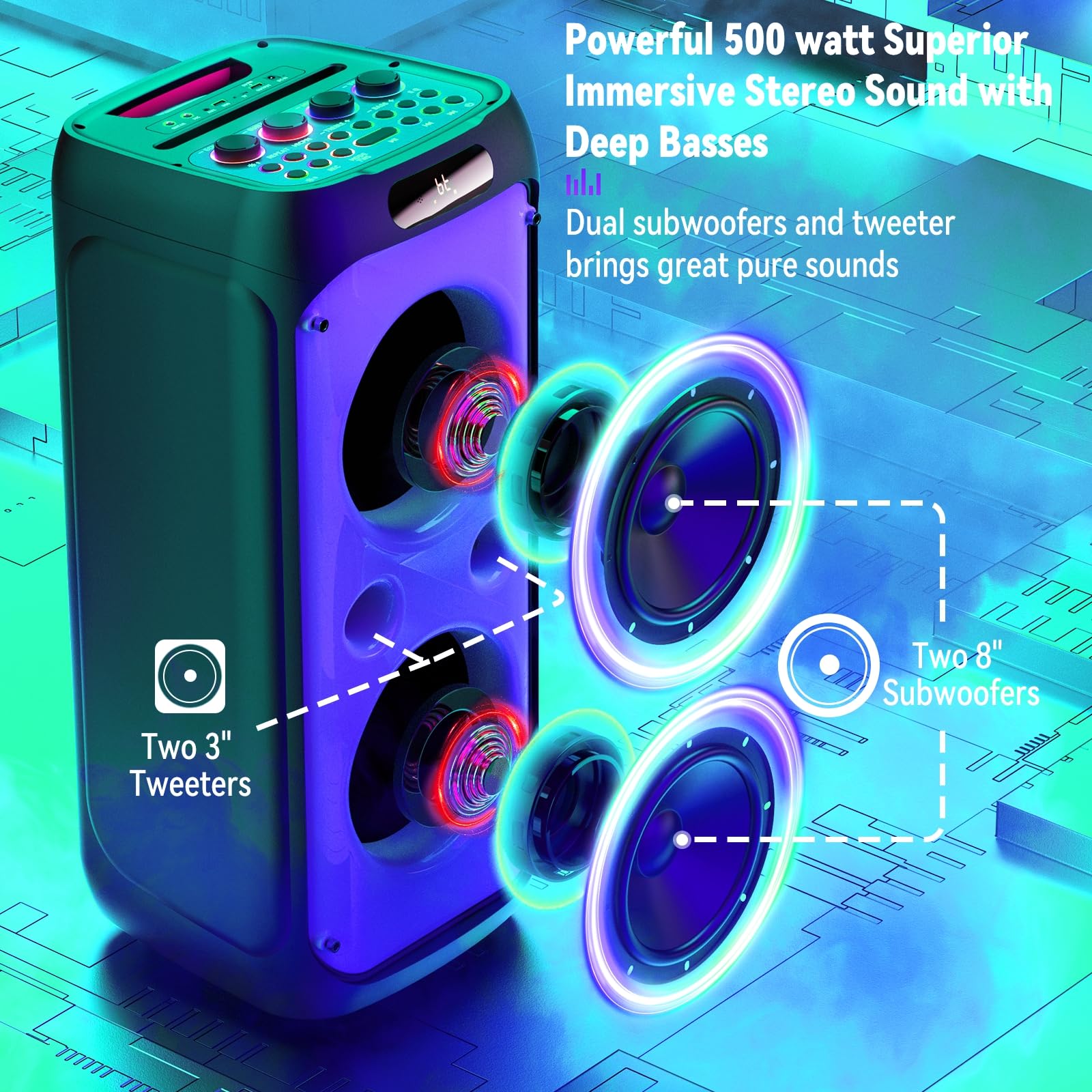 500W Wireless Karaoke Machine with Dual 8