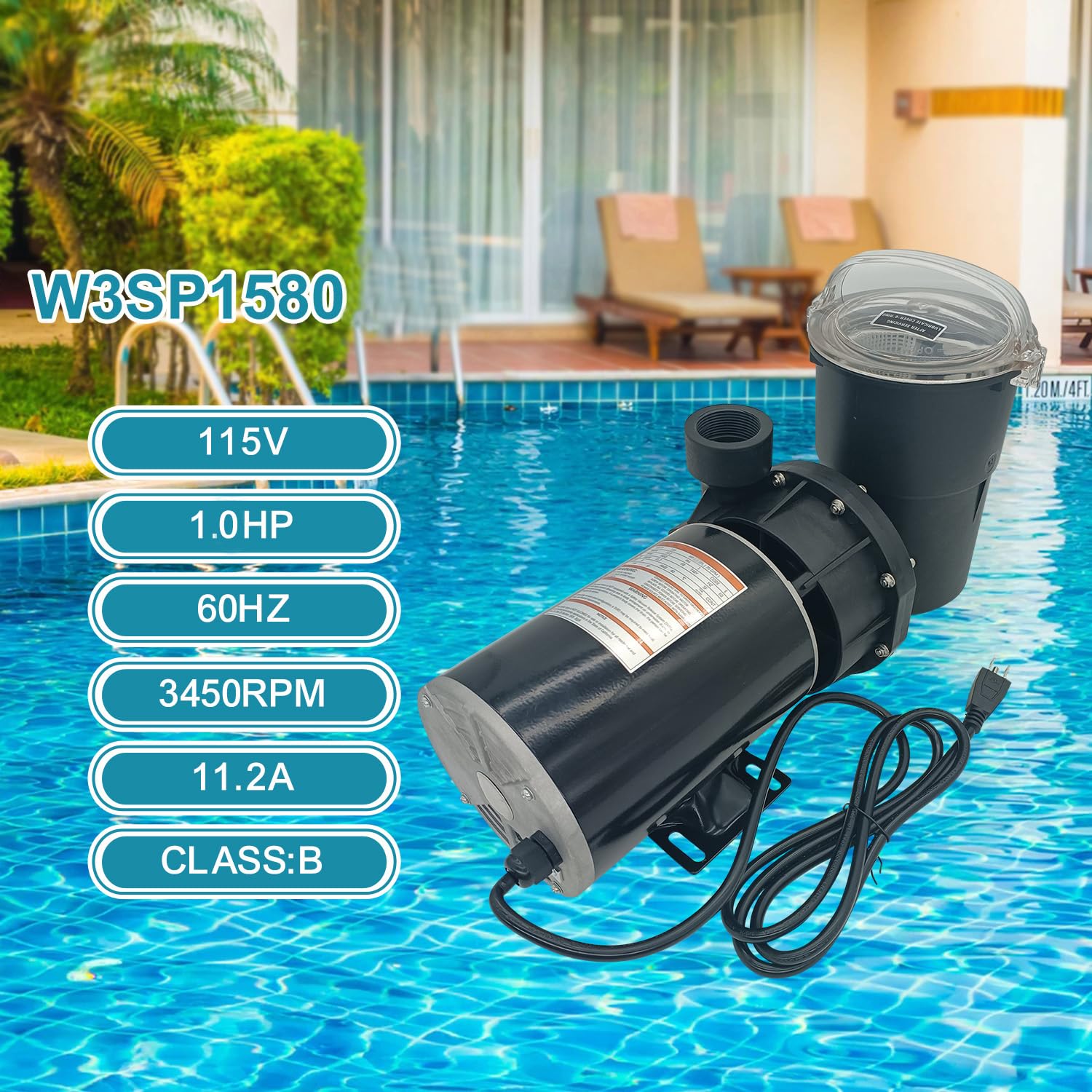Hayward Power Flo LX Replacement 1.5HP Above Ground Pool Pump - W3SP1580X15 Single Speed 115V Swimming Pool Pump (3450RPM) for Backyard, Inground & Outdoor Pool Maintenance