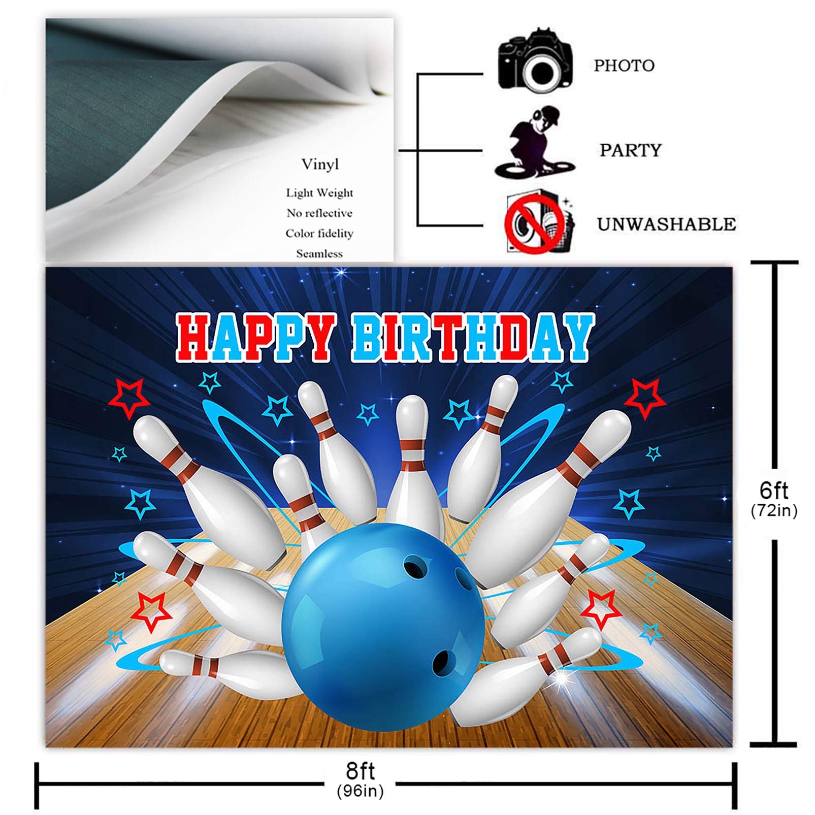 Strike Up the Fun with Avezano 8x6ft Bowling Birthday Party Backdrop - Perfect for Boys' Bowling Themed Decorations, Photography Background & Happy Birthday Banner - Ideal for Bowling Alley Parties, Birthday Photos & Themed Events