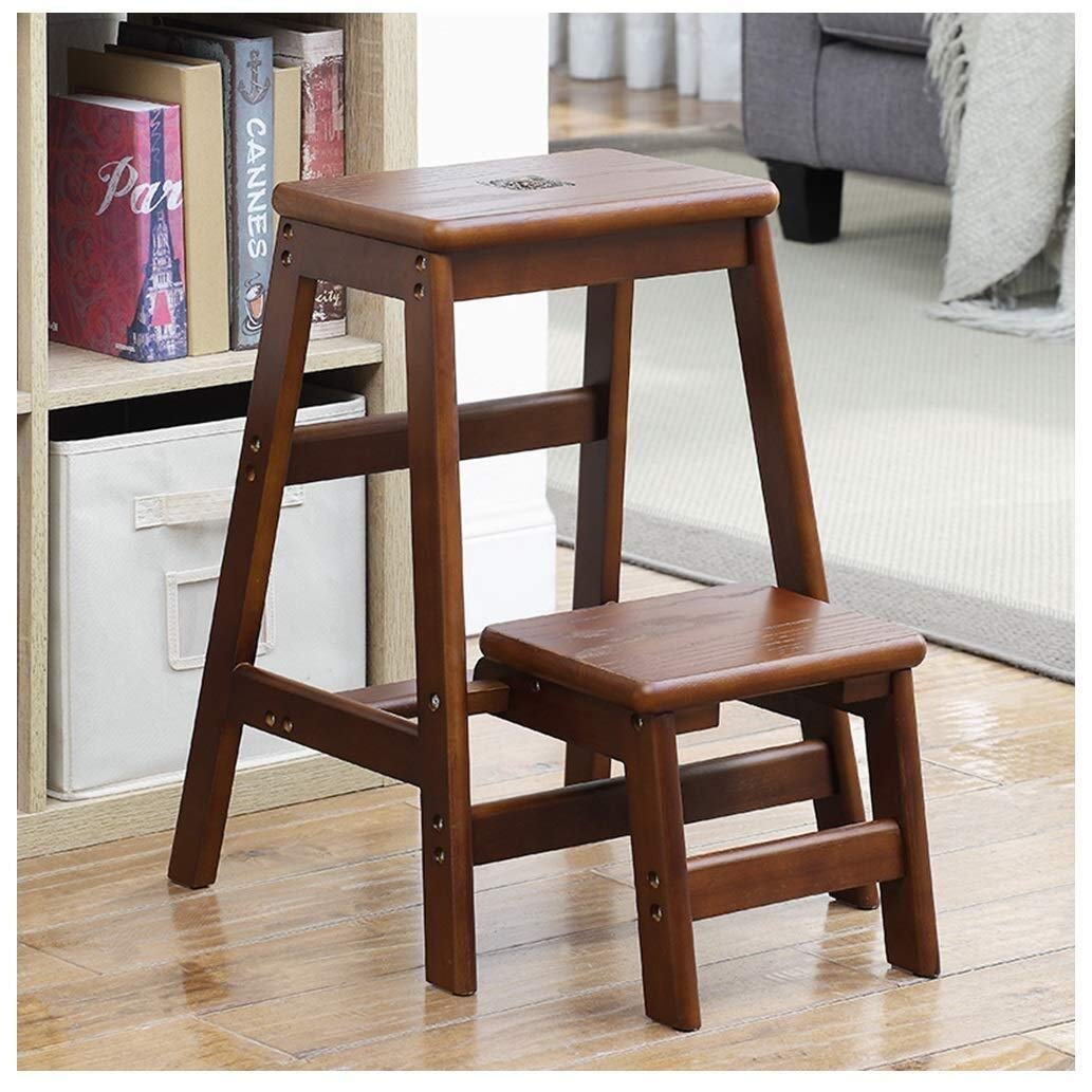 NEVKA 2-Tier Solid Wood Folding Stool - Multifunctional High Bench for Home, Shoe Storage & Step Ladder - Perfect for Living Room, Bedroom & Entryway Organization