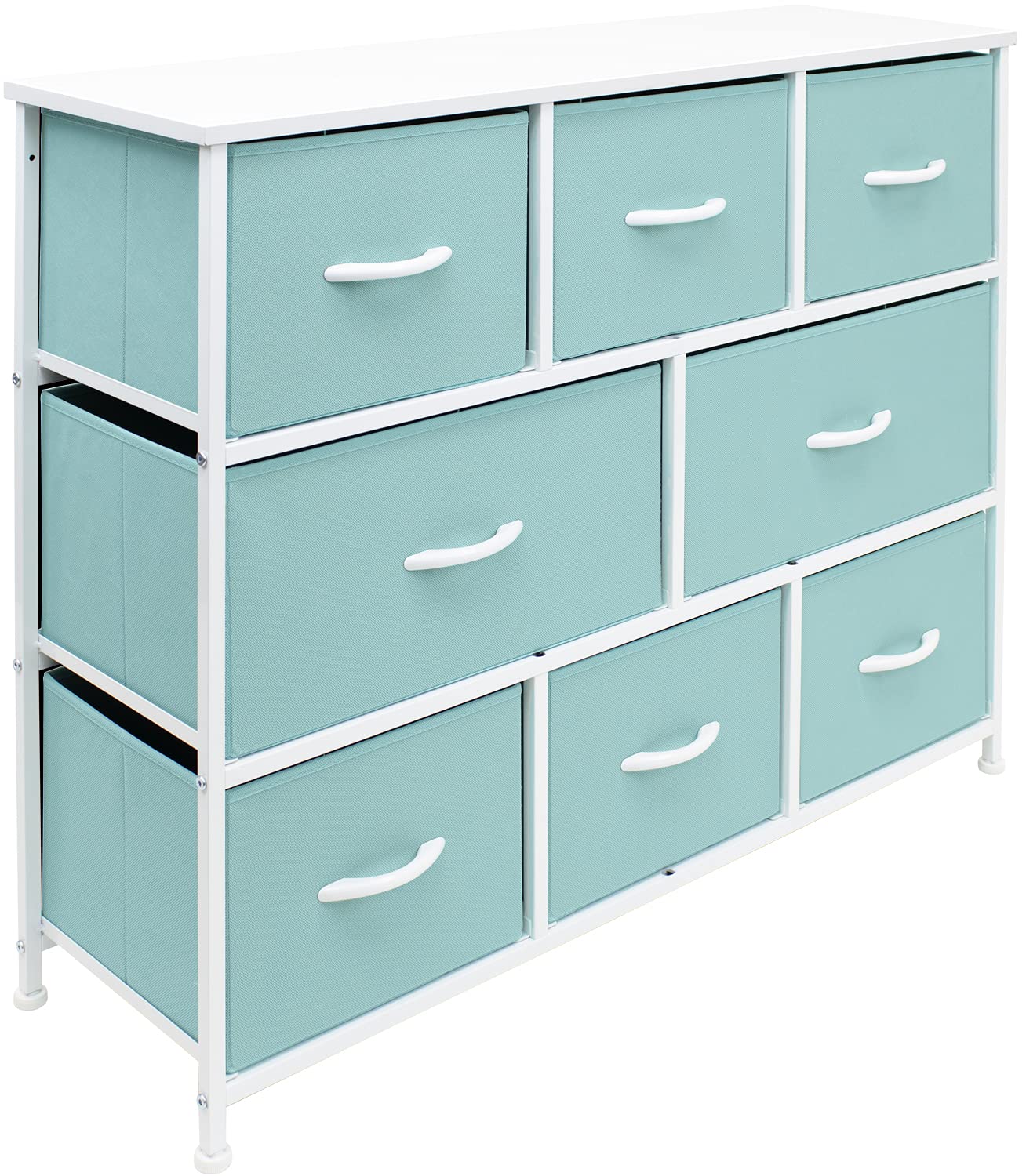 Sorbus Kids Dresser - 8-Drawer Storage Chest for Clothing & Toy Organization, Steel Frame with Wood Top, Aqua Fabric Drawers - Perfect for Playroom, Nursery, Bedroom & Closet Storage Solutions