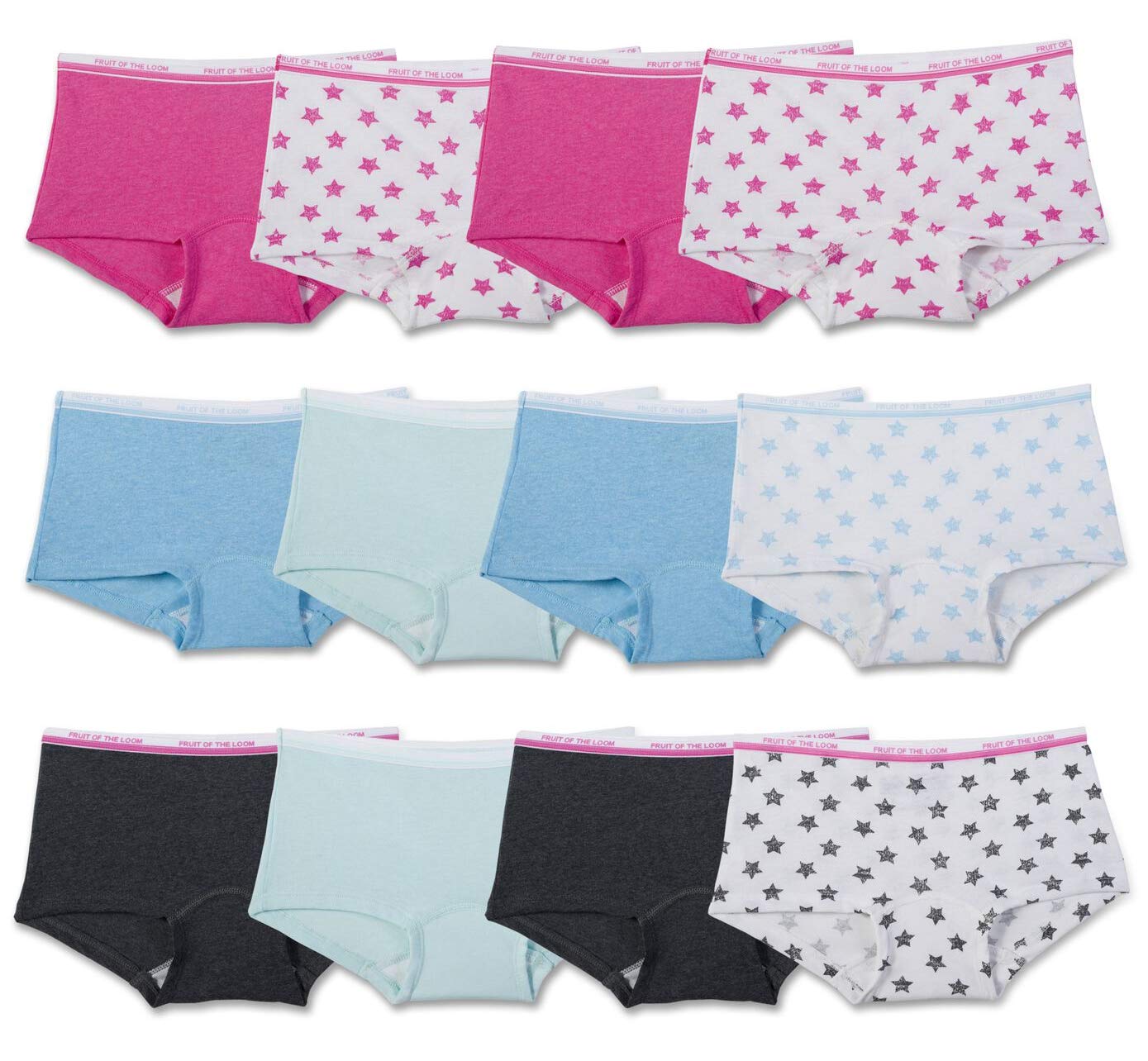 Fruit of the Loom Girls' Cotton Boyshort Underwear - 5-Pack Assorted Colors | Soft & Breathable Panties for Kids | Perfect for School, Sports & Everyday Comfort