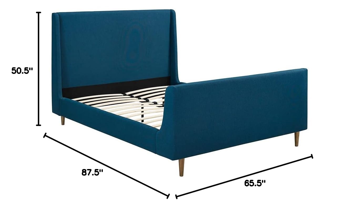 Modway Aubree Upholstered Fabric Sleigh Queen Size Platform Bed Frame in Azure Blue - Modern Bedroom Furniture for Small Spaces & Guest Rooms