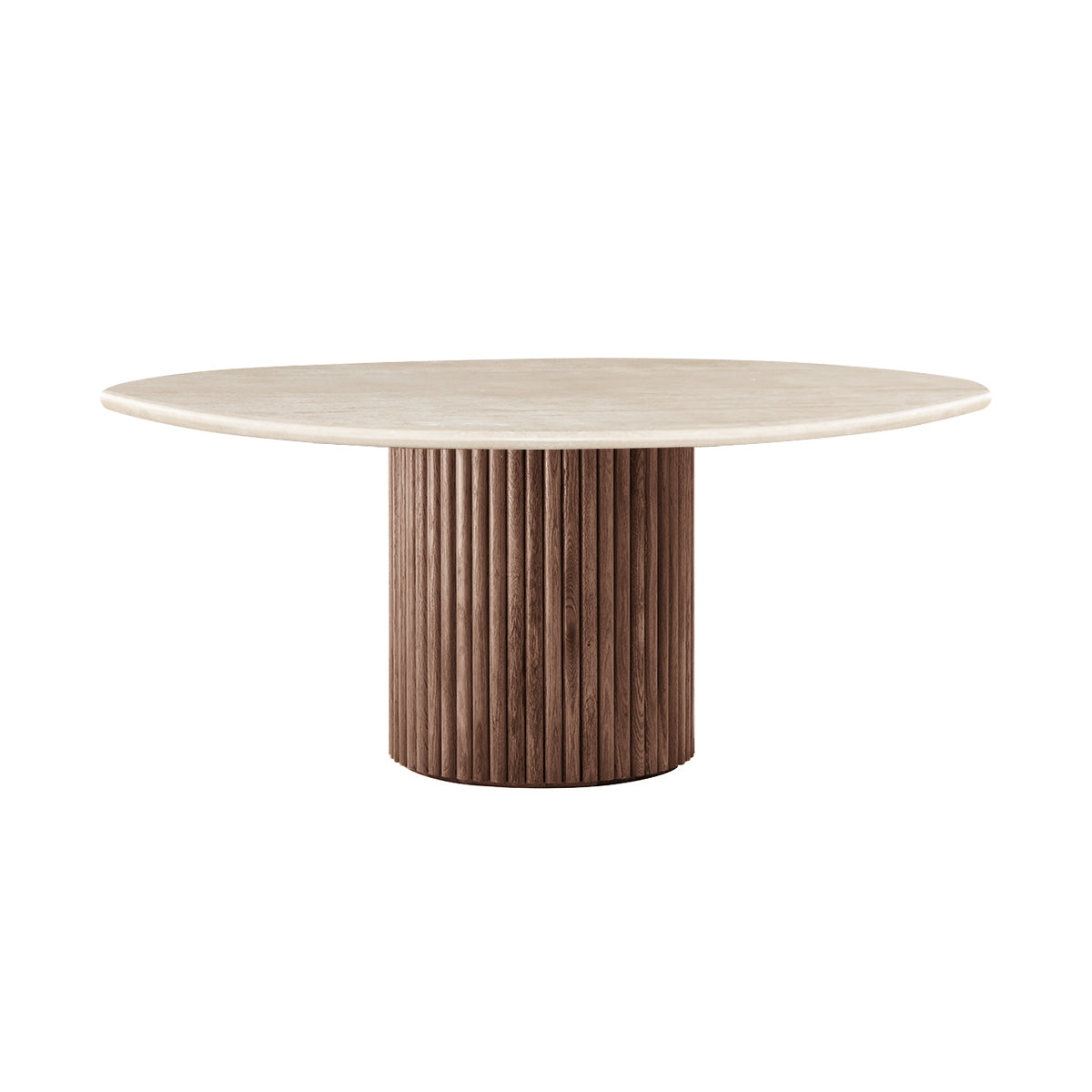 Cosmos Walnut & Travertine Dining Table - 150cm Modern Round Wooden Table for Kitchen, Dining Room & Small Spaces - Perfect for Family Gatherings & Dinner Parties