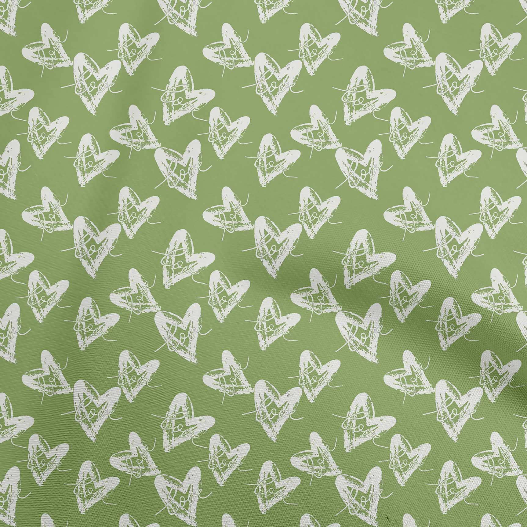 oneOone Polyester Spandex Green Valentine Heart Print Fabric - 56 Inch Wide DIY Clothing & Quilting Material for Crafts, Dresses, and Home Decor Projects