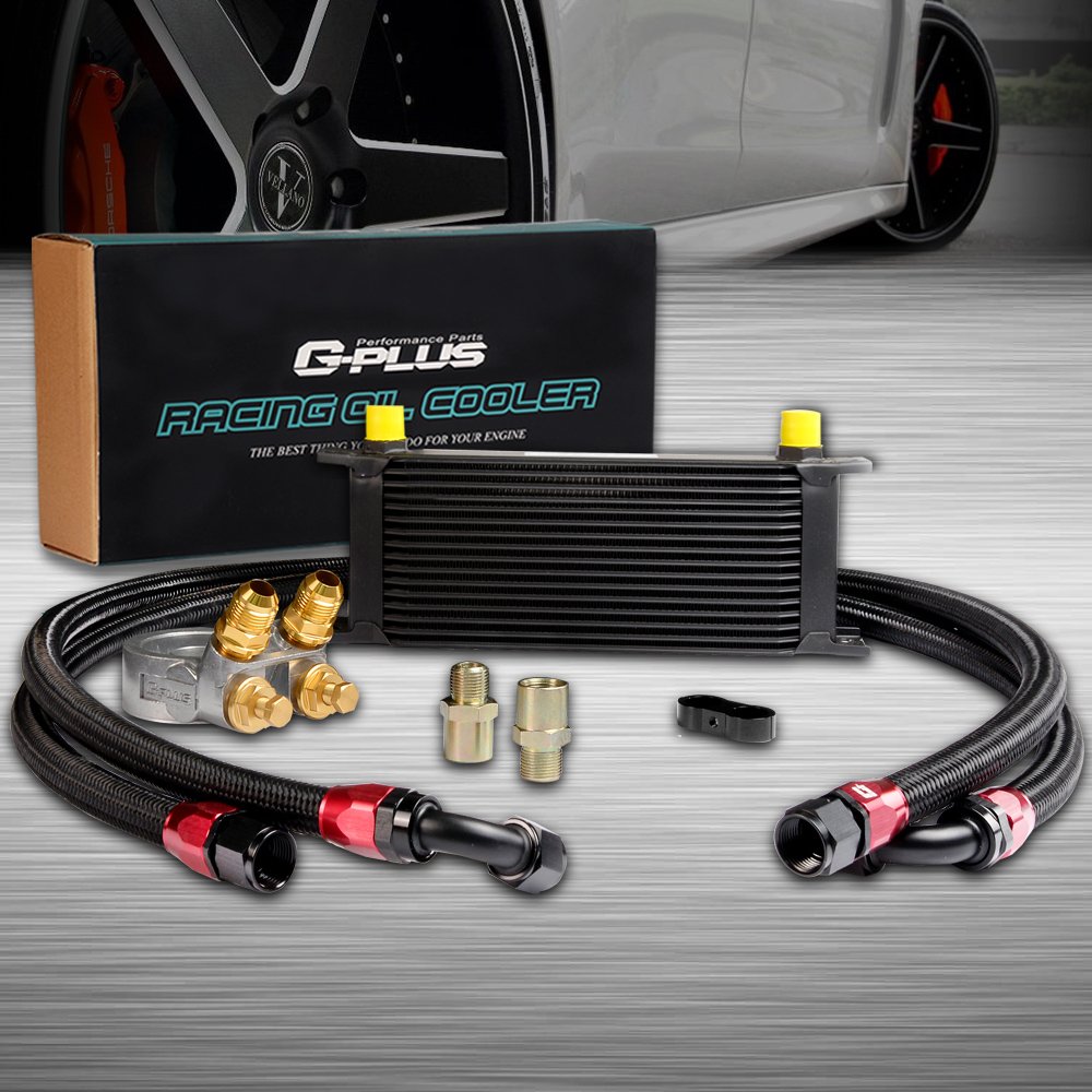 G-PLUS 16 Row AN10 Thermostat Adaptor Universal Aluminum Engine & Transmission Oil Cooler Kit - High Performance Cooling for Cars & Trucks | Ideal for Racing, Towing & Off-Road Use