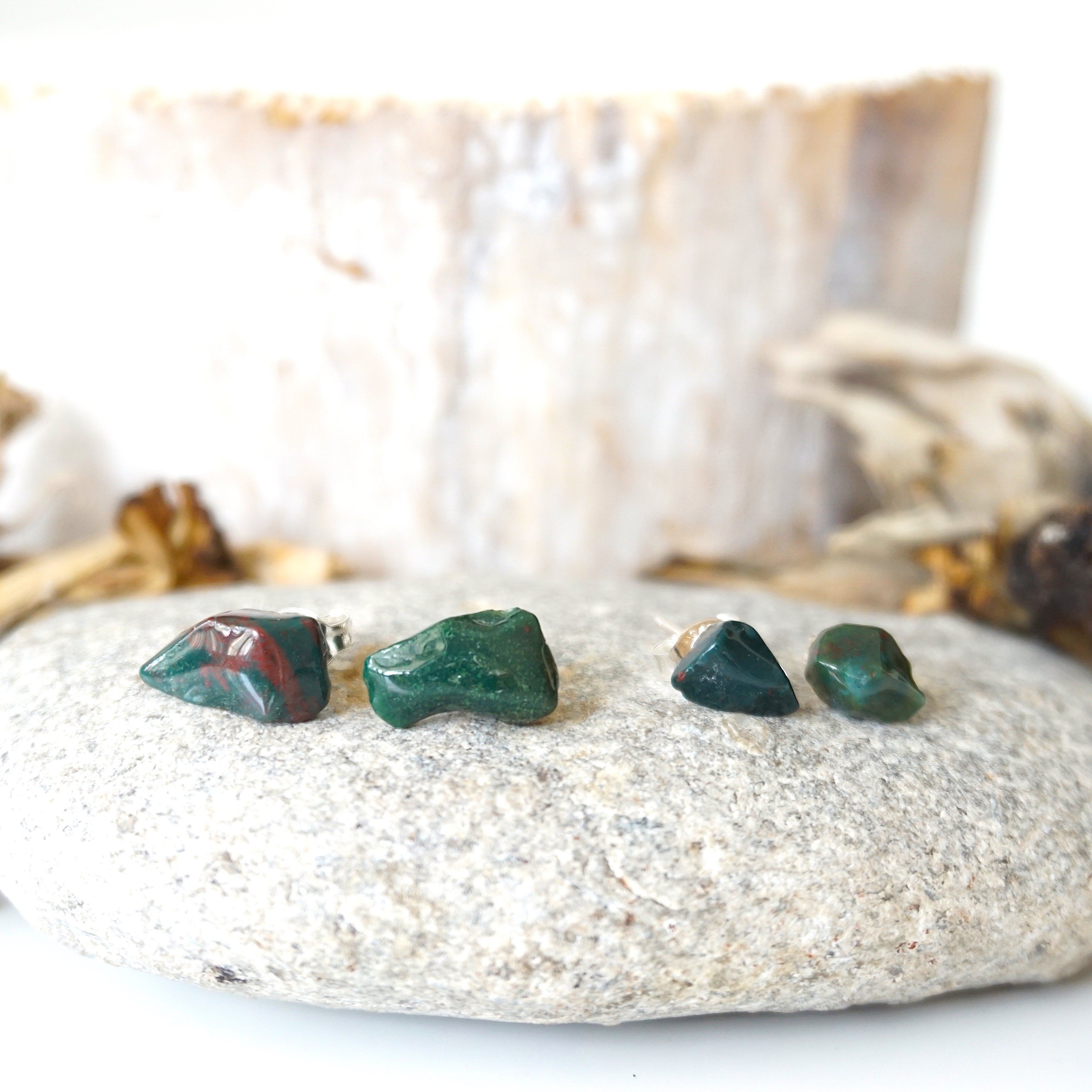Natural Bloodstone Stud Earrings for Women - Hypoallergenic Post Earrings for Everyday Wear, Healing Crystal Jewelry for Positive Energy & Protection