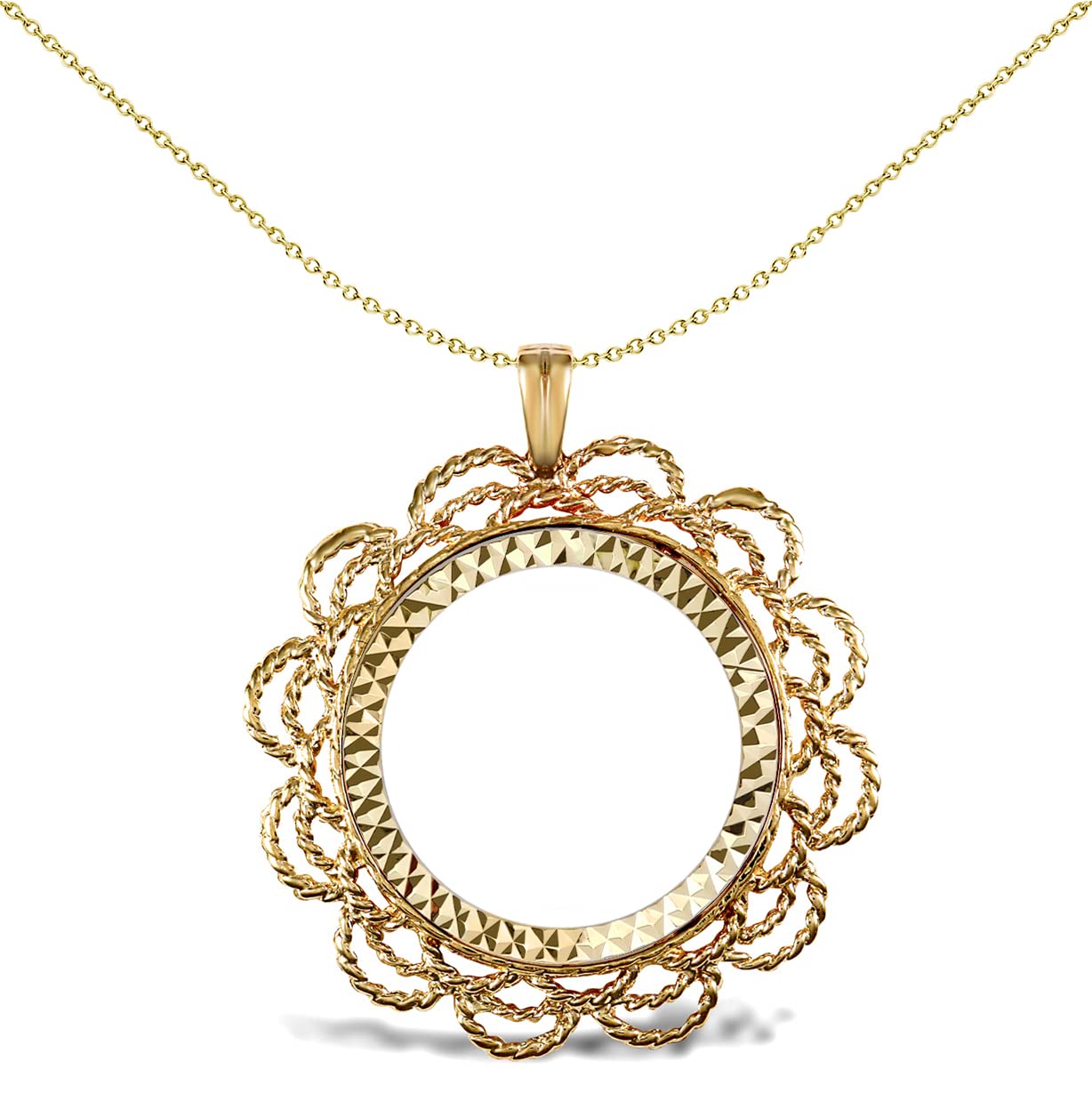 Jewelco London 9ct Solid Yellow Gold Rope Twist Loop Frame Full Sovereign Coin Pendant - Perfect for Coin Collectors & Vintage Jewelry Lovers