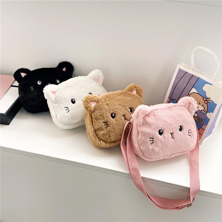 Adorable Pink Fluffy Cat Crossbody Bag - Small Plush Shoulder Purse for Women, Kawaii Animal Messenger Satchel - Perfect for Casual Outings, Cosplay & Gift Giving