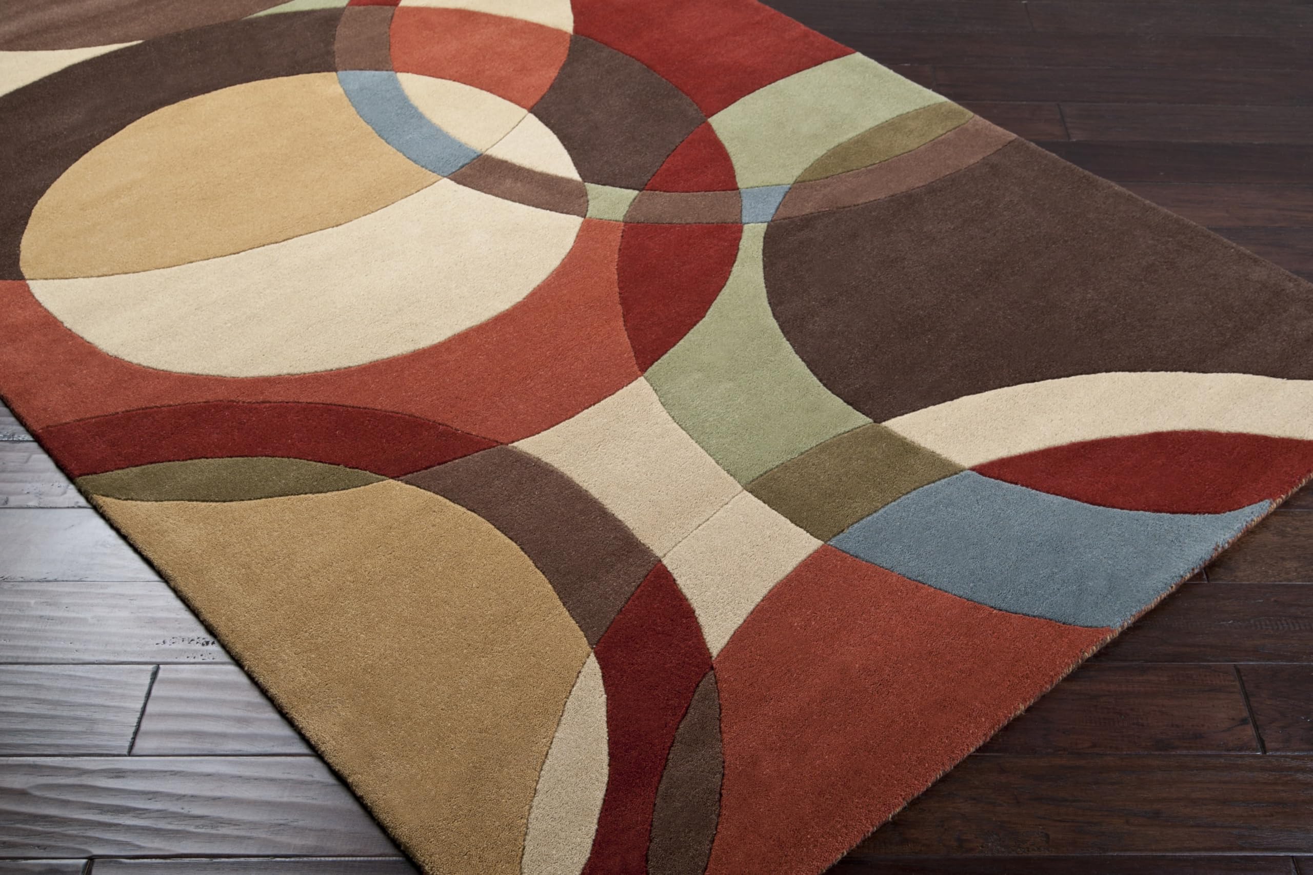 Mark&Day 4x4 Modern Tan Wool Area Rug - Soft Square Carpet for Living Room, Bedroom, Kitchen - Brown Red Home Decor - Perfect for Cozy Spaces & High Traffic Areas (4' Square)