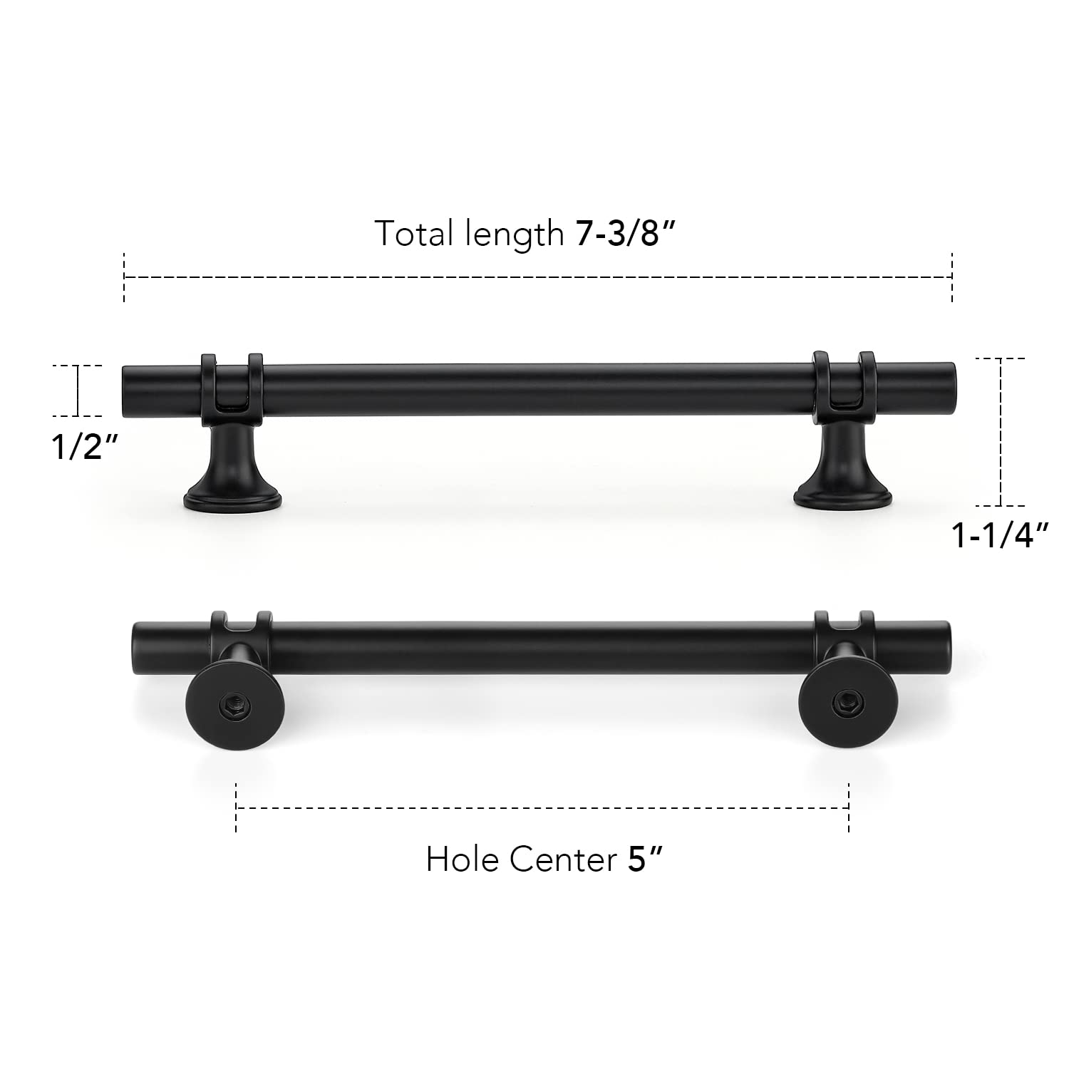 Home Expert 25 Pack 5 Inch Matte Black Cabinet Handles & Drawer Pulls - 7-3/8 Inch Overall Length - Durable Kitchen Cabinet Hardware for Modern Home & Office Renovation