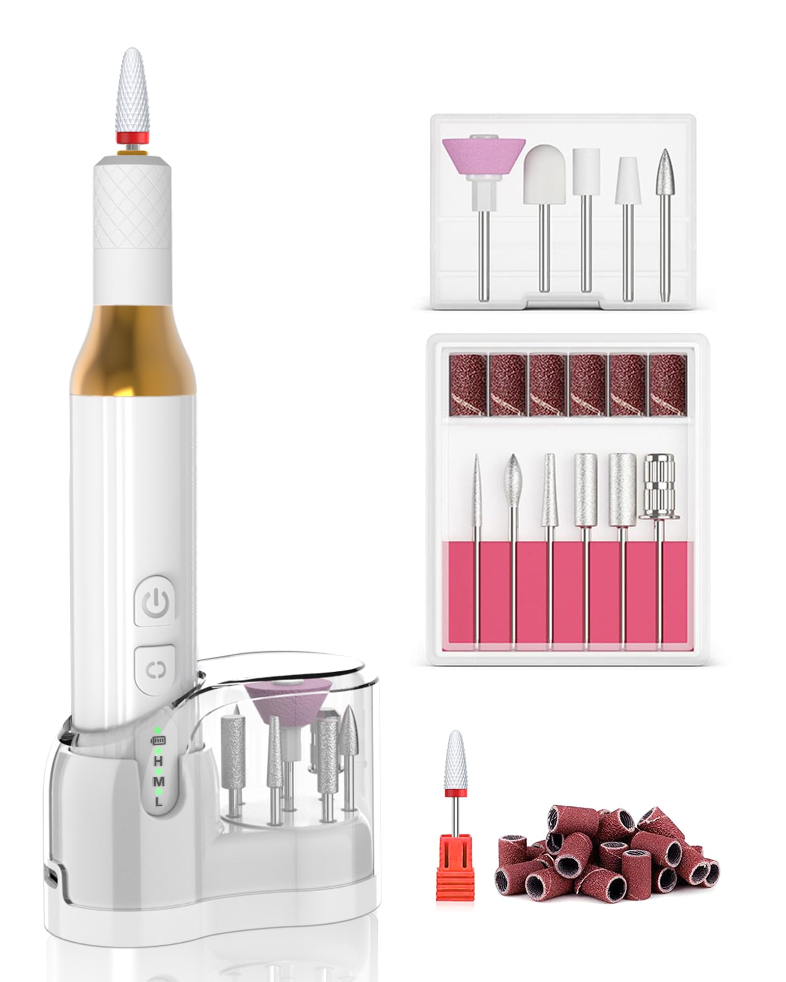 Professional Cordless Electric Nail Drill Kit - Rechargeable Wireless E-File for Gel & Acrylic Nails, Manicure & Pedicure Machine with Grinding Bits (M918) | Perfect for Salon Professionals & Home Nail Care
