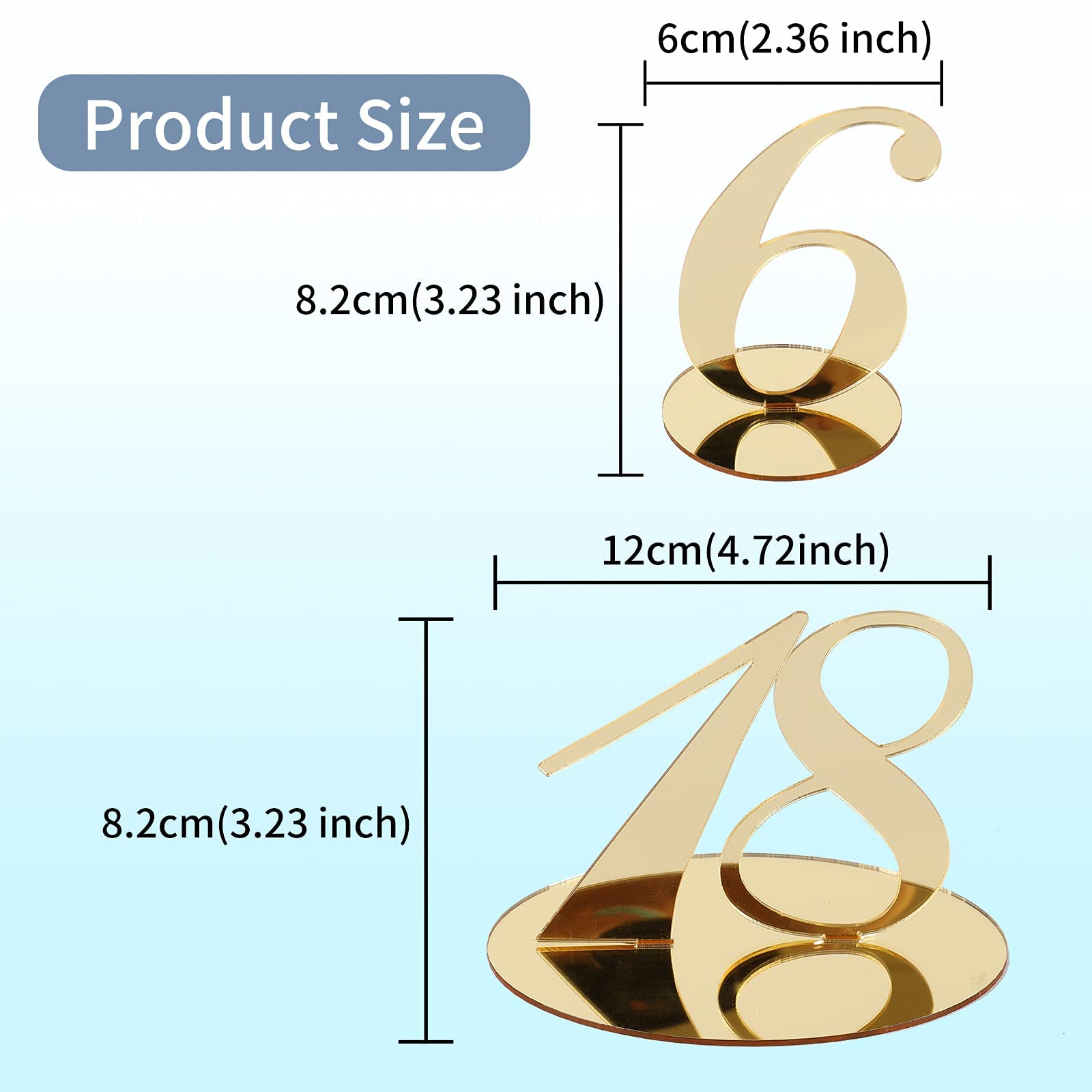 Gold Acrylic Table Numbers 1-20 with Stand - Double Sided Mirror Wedding & Party Decorations - Perfect for Reception Tables, Banquets, and Special Events