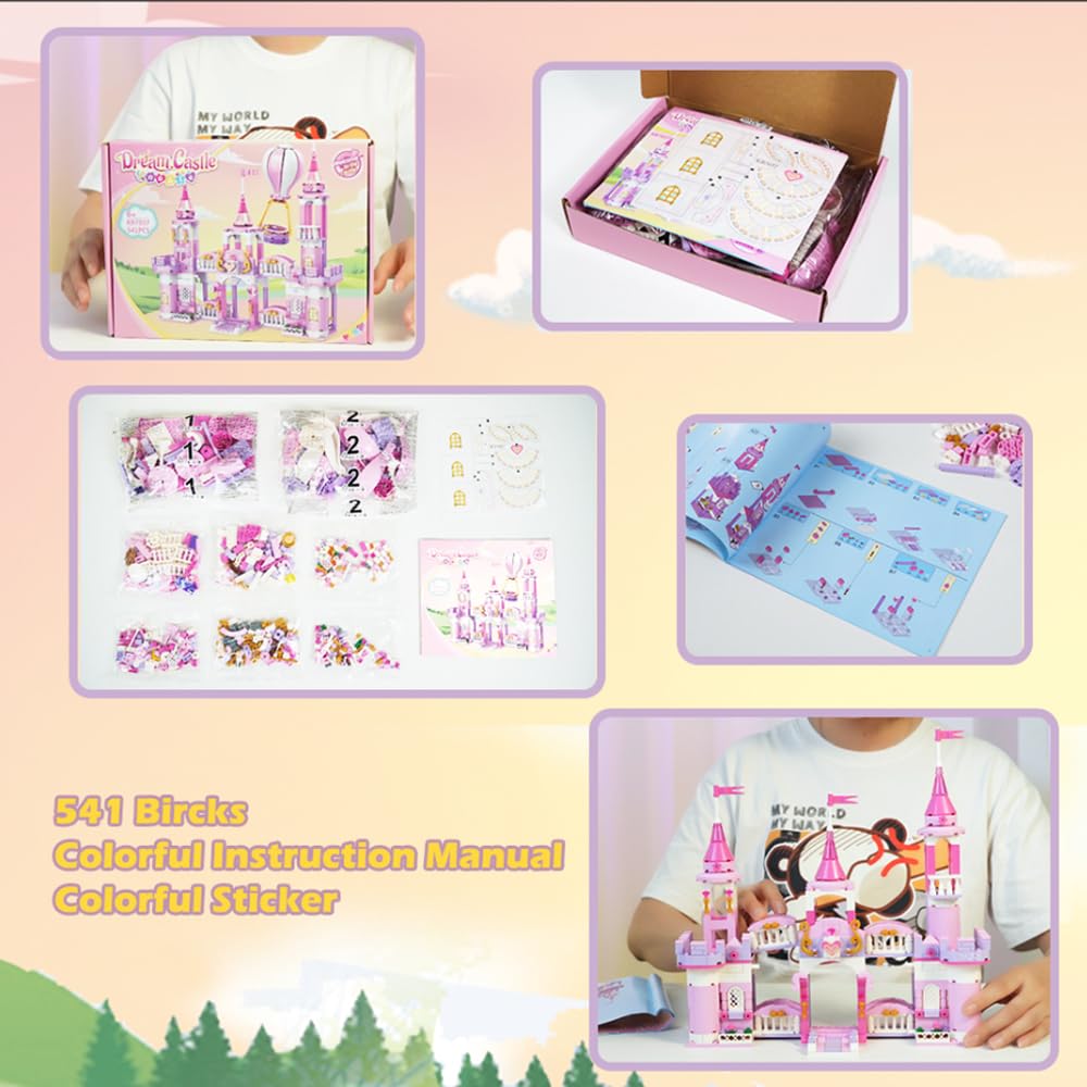 **Princess Castle Building Blocks Set - 541 Pieces with Hot Air Balloon, Creative Construction Toy for Girls Ages 6-12 | Perfect for Birthday, Christmas Gifts & Imaginative Play**