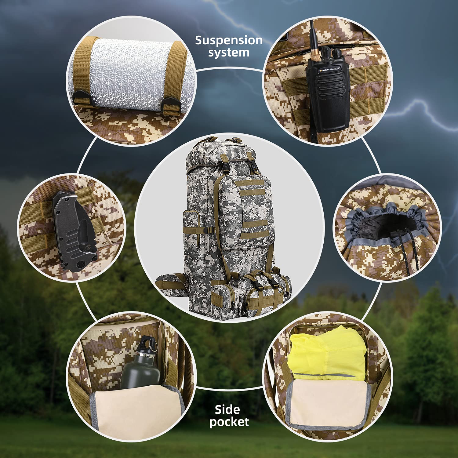 100L Waterproof Lightweight Camping & Hiking Backpack - Molle Military Tactical Rucksack for Outdoor Adventures, Travel & Survival Gear (City Camo) - Perfect for Camping Trips, Hiking Expeditions and Tactical Missions
