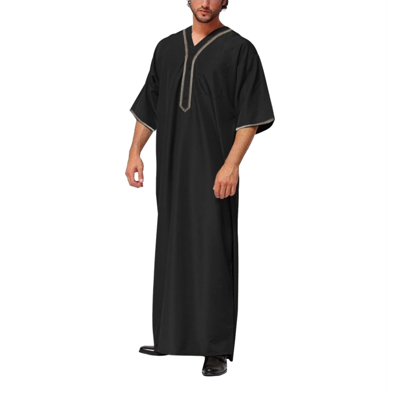 OSTELY Men's Casual Loose Fit Muslim Arab Dubai Robe - Middle Sleeve Button Up Shirt Dress for Men | Perfect for Prayer, Home Wear & Cultural Events