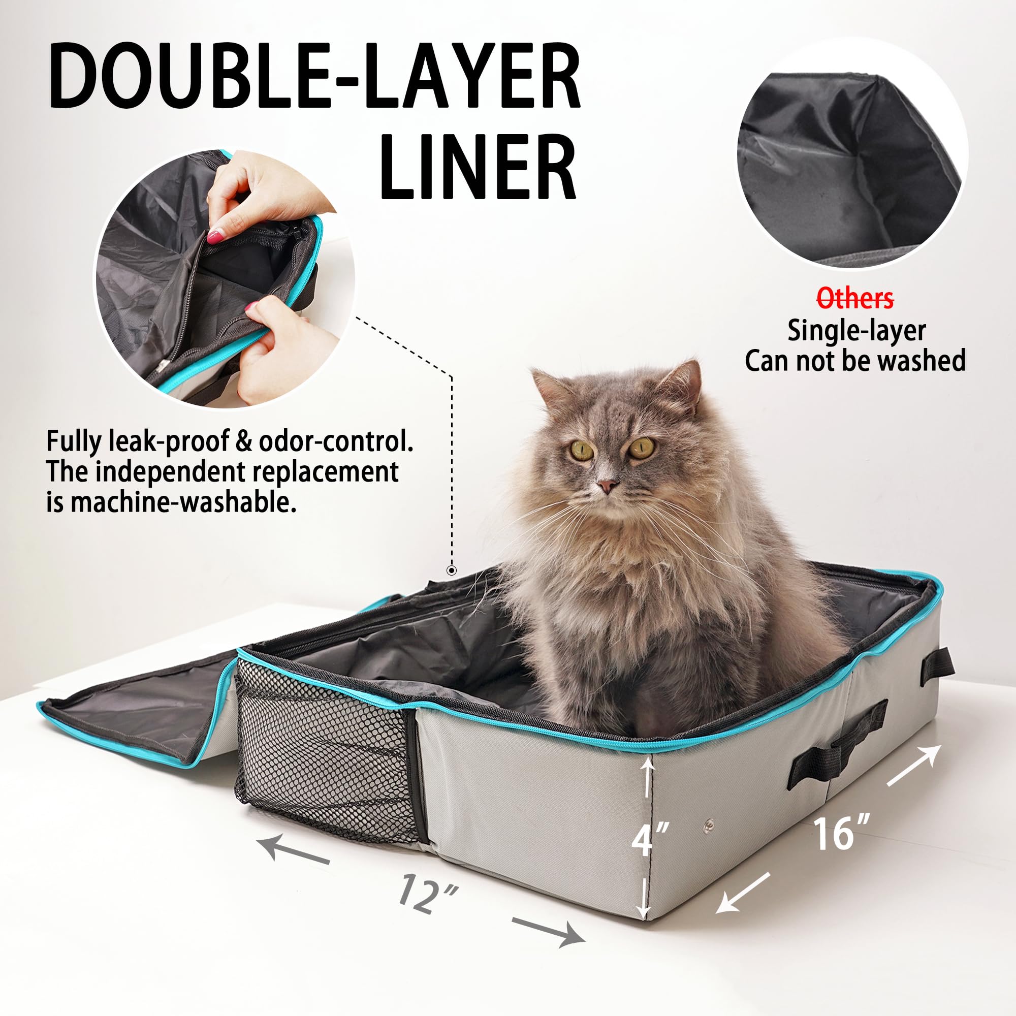 PETKARAY Portable Foldable Travel Litter Box for Cats - Collapsible Zippered Design with Replacement Liner - Perfect for Car Trips, Camping & Outdoor Adventures with Your Feline Friend
