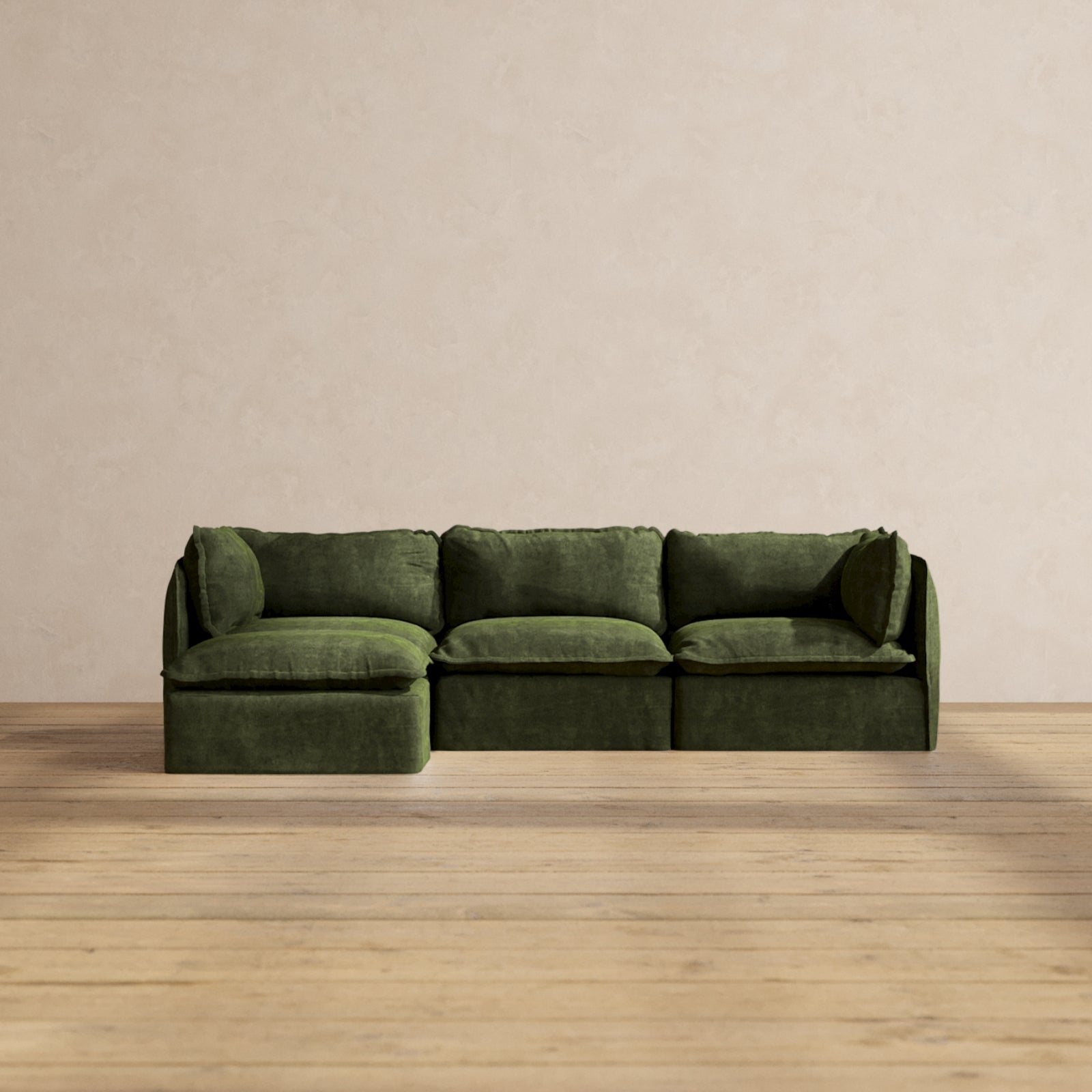 Premium Olive Green Modular 3-Seater Sectional Sofa - Luxe Fabric Blend for Living Room, Lounge & Family Room Comfort