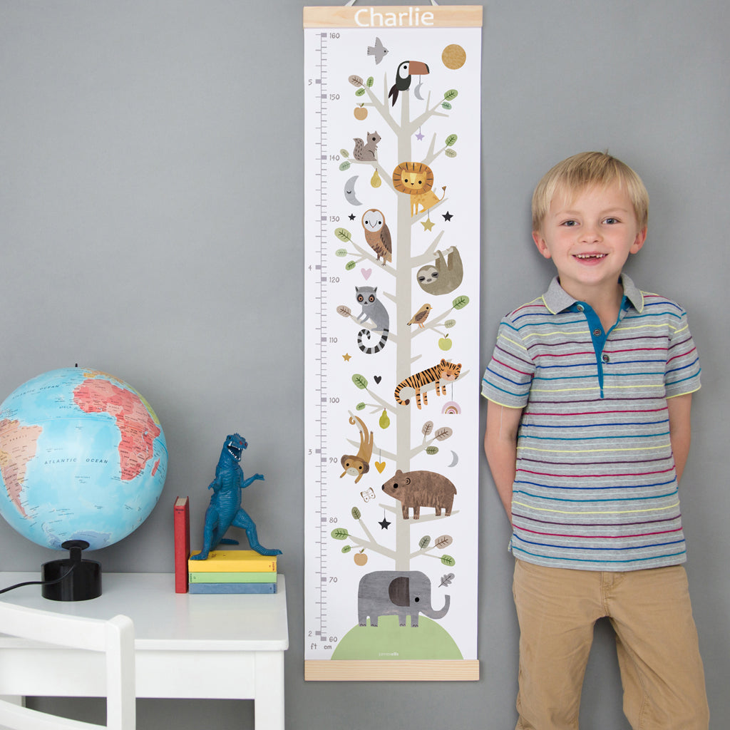 Personalized Canvas Growth Chart with Wooden Hangers - Jungle Animal Theme for Kids Room Decor | Track Your Child's Height Growth | Perfect Nursery Wall Art & Baby Shower Gift