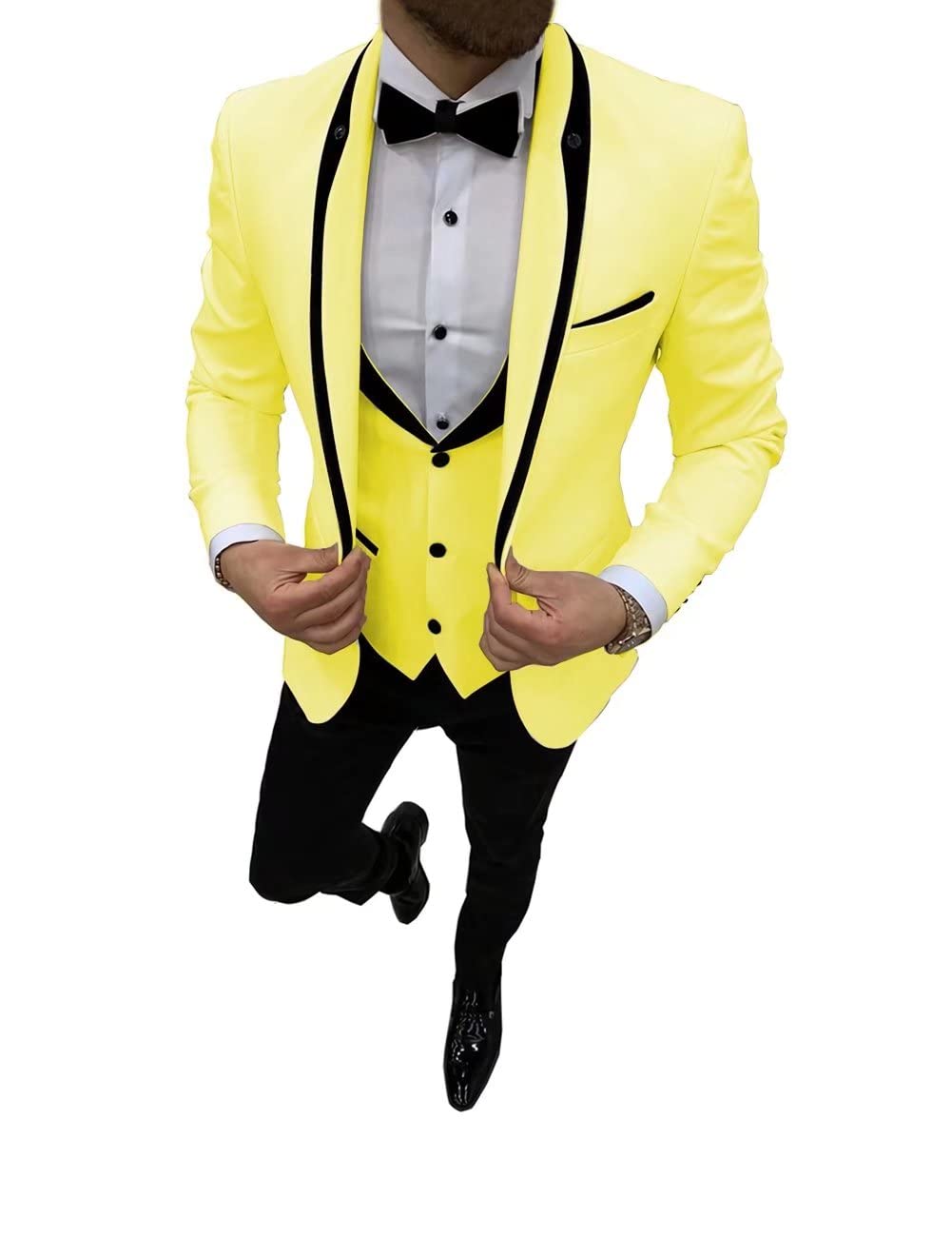 HUUTOE Men's White Tuxedo 3-Piece Slim Fit Suit - One Button Formal Wedding Suit & Prom Tuxedo for Groom, Best Man - Perfect for Weddings, Proms, Black Tie Events and Special Occasions