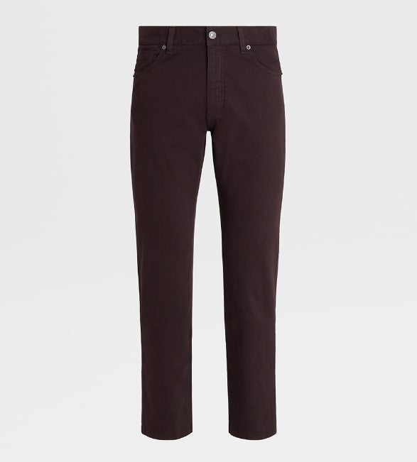 ZEGNA Dark Burgundy 5-Pocket Men's Dress Pants - Slim Fit Stretch Comfort for Business Casual & Office Wear