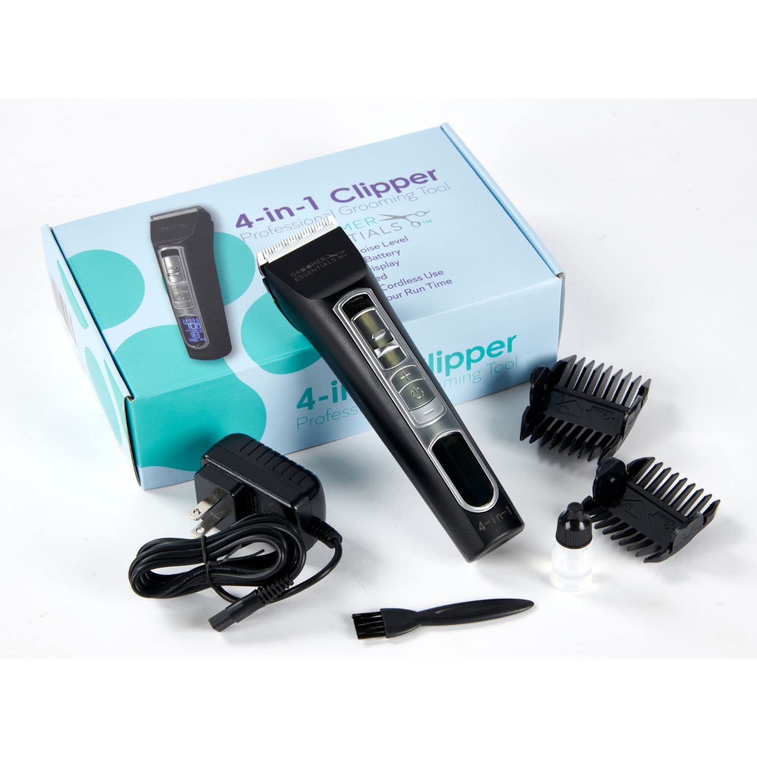 4-in-1 Hair Clipper Kit with 5 Speed Settings & 4 Adjustable Lengths - Includes 2 Guide Combs, Cleaning Brush, Blade Oil & USB Charging Cord - Perfect for Home Haircuts, Beard Trimming & Pet Grooming