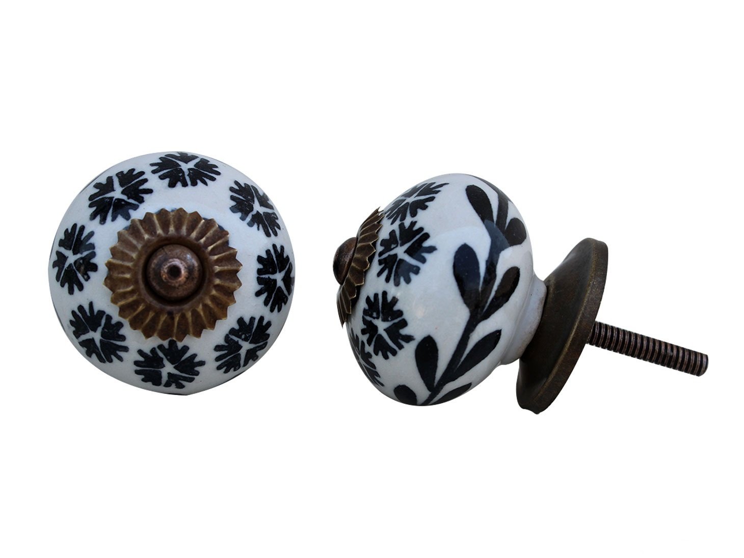 2 Pack Black Floral Ceramic Drawer Knobs - Elegant Cabinet & Dresser Hardware for Kitchen, Bathroom & Furniture (Luxury Home Decor)