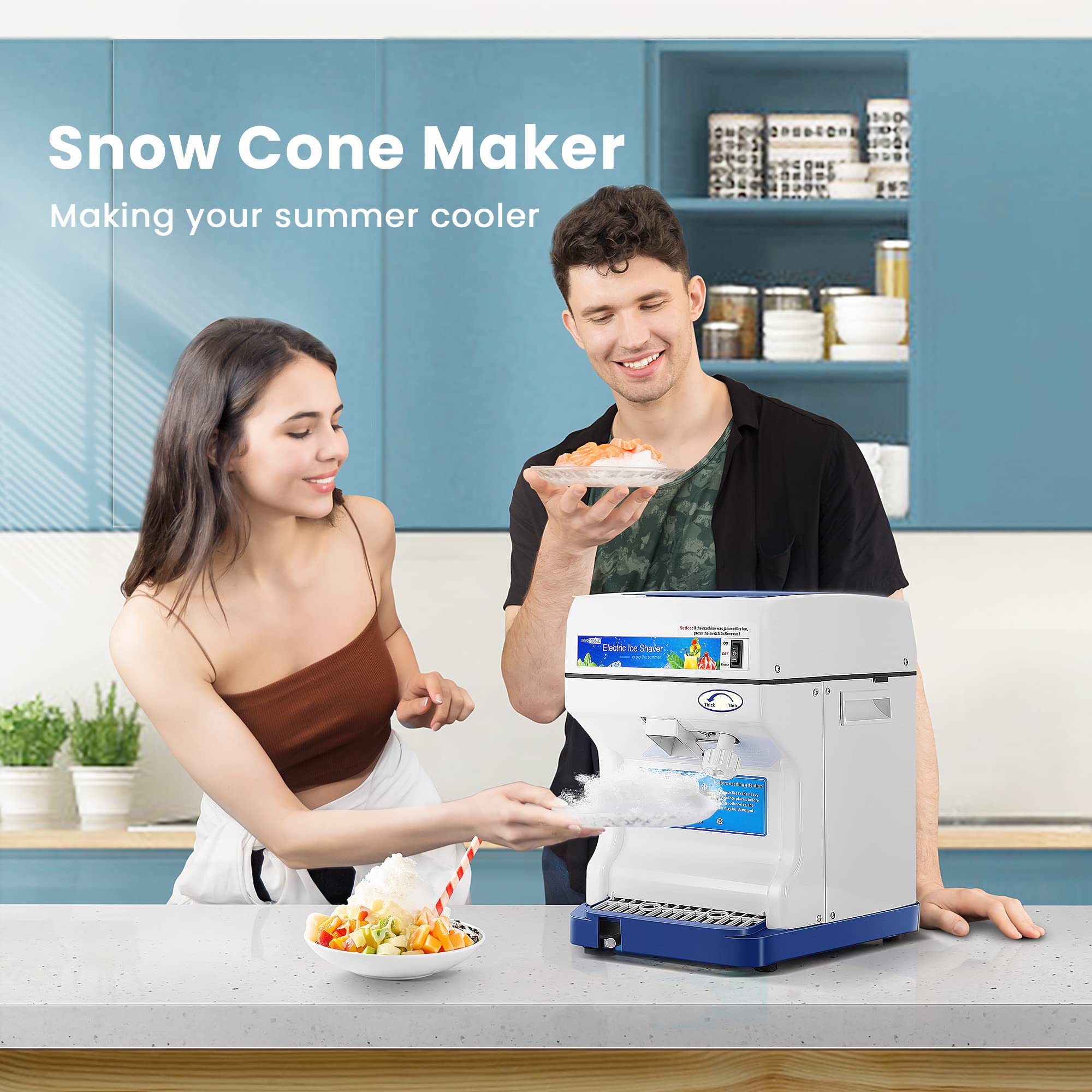 VIVOHOME Electric Ice Crusher Shaver Machine - 265lbs/hr Commercial & Home Use - Blue Snow Cone Maker for Parties, Bars, Restaurants & Summer Treats