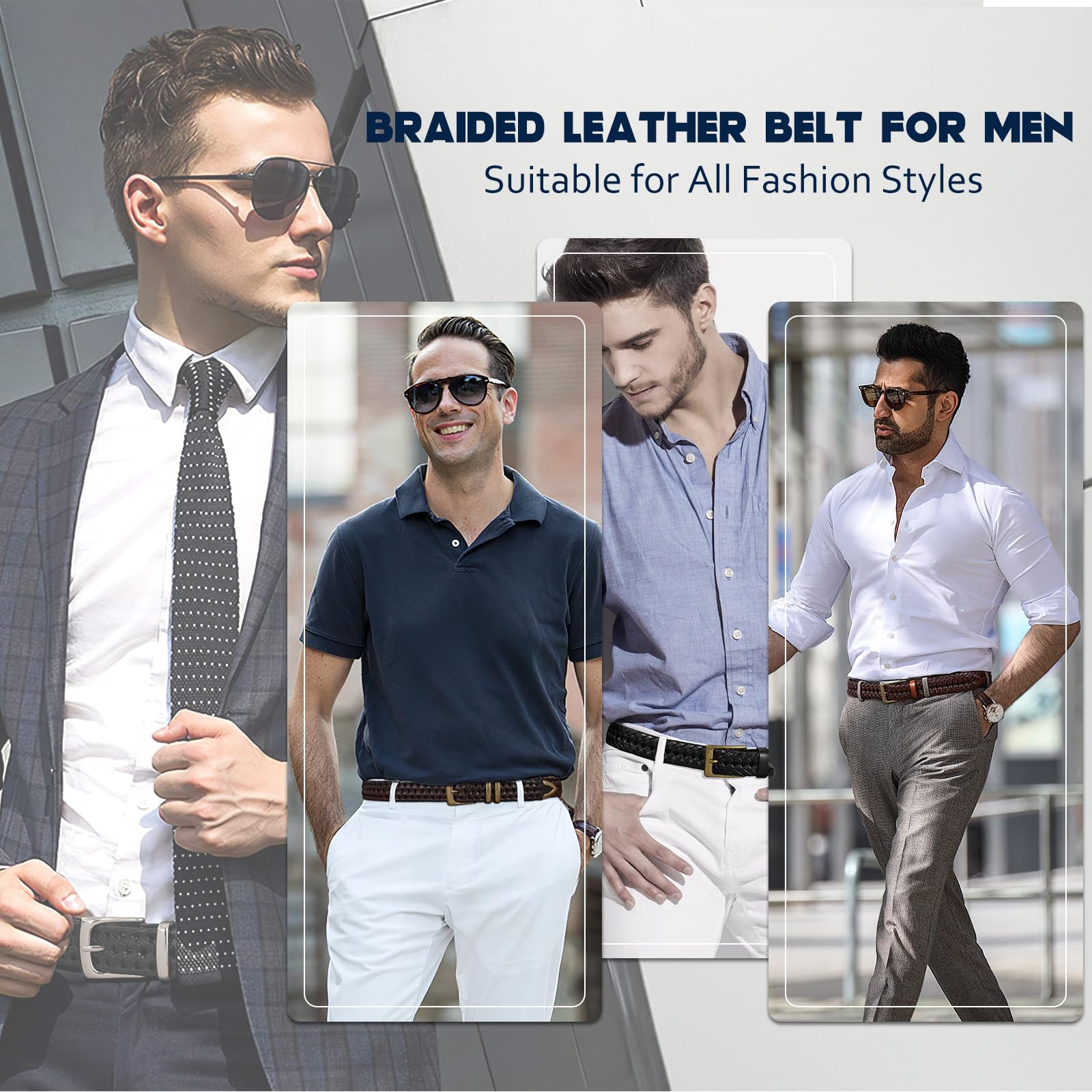 Braided Leather Belt for Men - Handwoven Genuine Leather with Alloy Buckle - Casual, Jeans & Golf Wear - Perfect Gift for Dad, Husband & Boyfriend (Office, Date Night, Outdoor Activities)