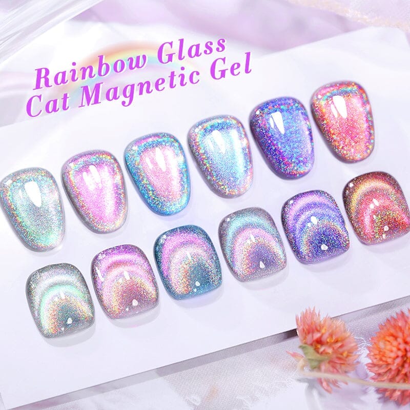 6 Colors Rainbow Glass Cat Magnetic Gel 7ml - Fun Nail Art Polish for DIY Manicure at Home or Salon, Perfect Gift for Cat Lovers