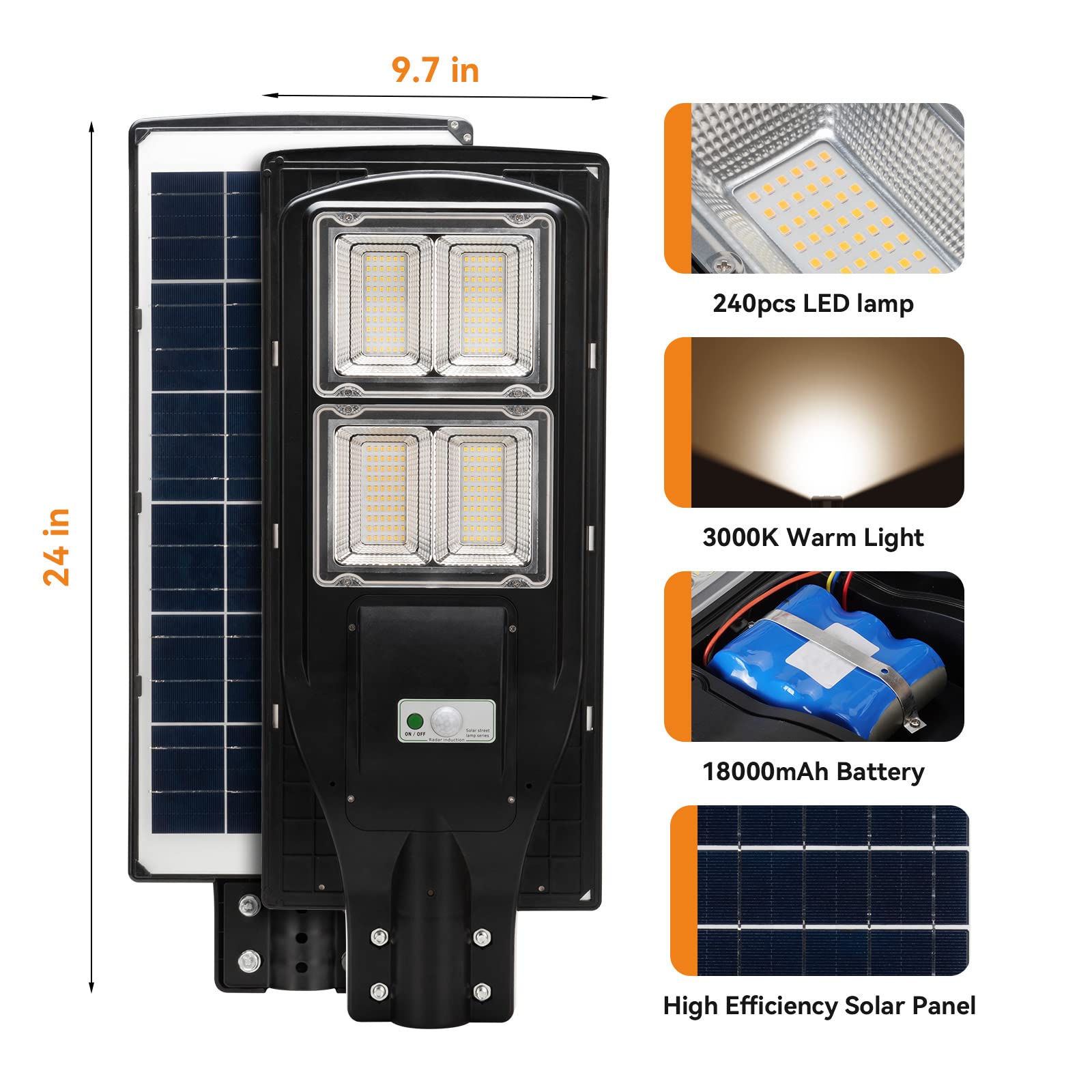 120W Solar Street Lights Outdoor - 240 LED Chips, 12000 Lumens, Motion Sensor & Dusk to Dawn, IP65 Waterproof with Remote Control - Perfect for Driveway, Garden, Barn, Sidewalk, Backyard and Pathway Lighting