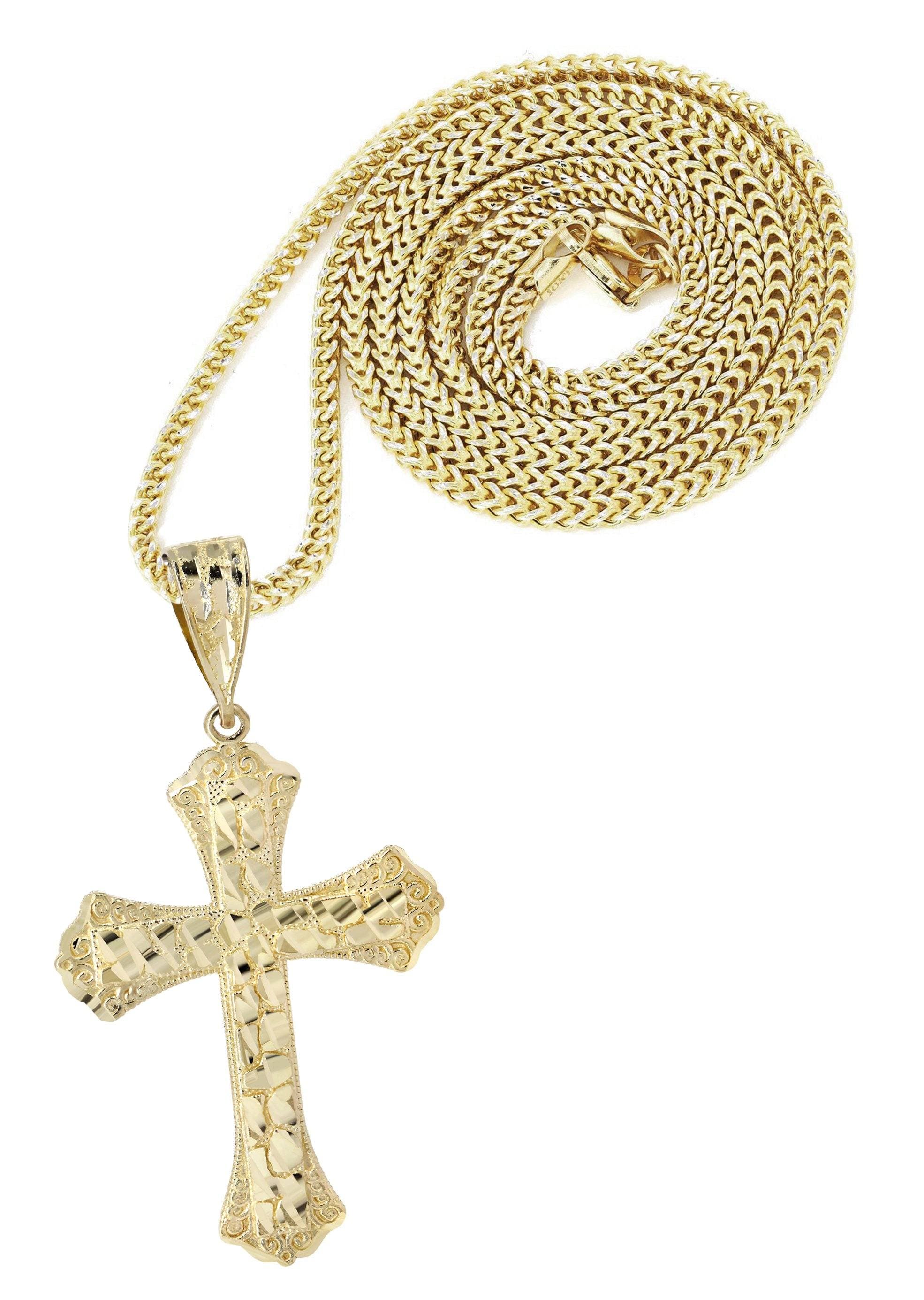 10K Yellow Gold Nugget Cross Necklace for Women - 14.3 Grams Solid Gold Religious Jewelry - Perfect for Church, Baptism & Everyday Wear