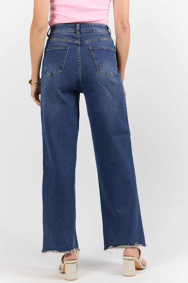 Kelsea Women's Dark Wash Wide Leg Jeans - High Waisted Stretch Denim Pants for Casual Wear & Everyday Outfits