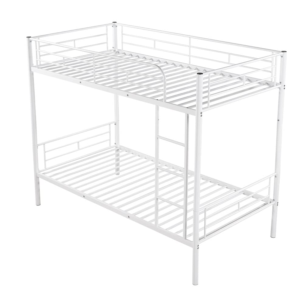 Metal Bunk Bed with Under Bed Storage | Twin Over Twin Bunk Bed Frame with Safety Guard Rail & Ladder | Heavy Duty Space-Saving Bunk Beds for Kids & Adults | Convertible into 2 Separate Beds | No Box Spring Needed | White | Perfect for Small Bedrooms, Dorms & Guest Rooms