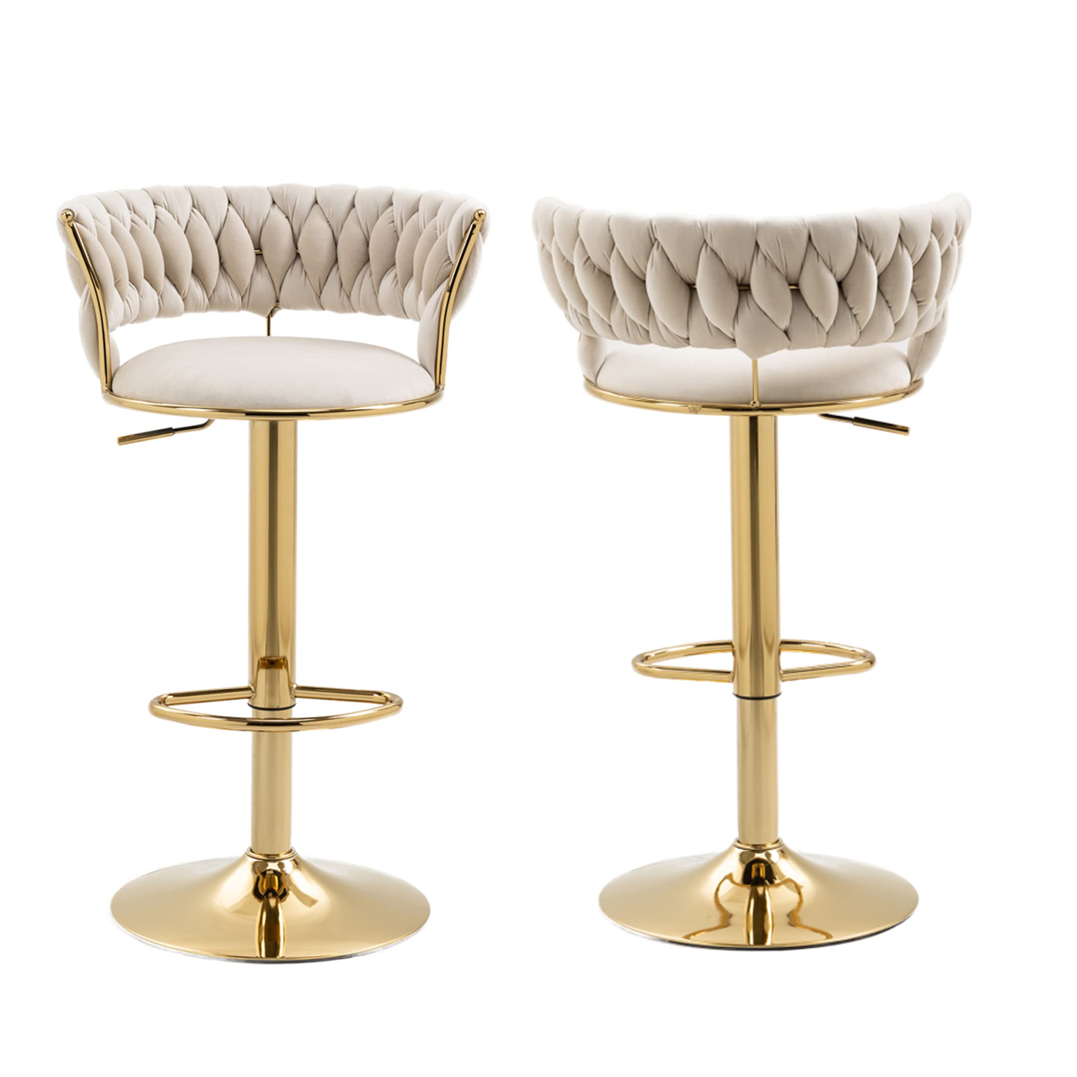 2 Pack Swivel Bar Stools - Velvet Adjustable Counter Height Kitchen Stools with Footrest for Breakfast Nook, Home Bar & Dining Room - Modern Ivory Counter Stools for Kitchen Island & Entertainment Areas
