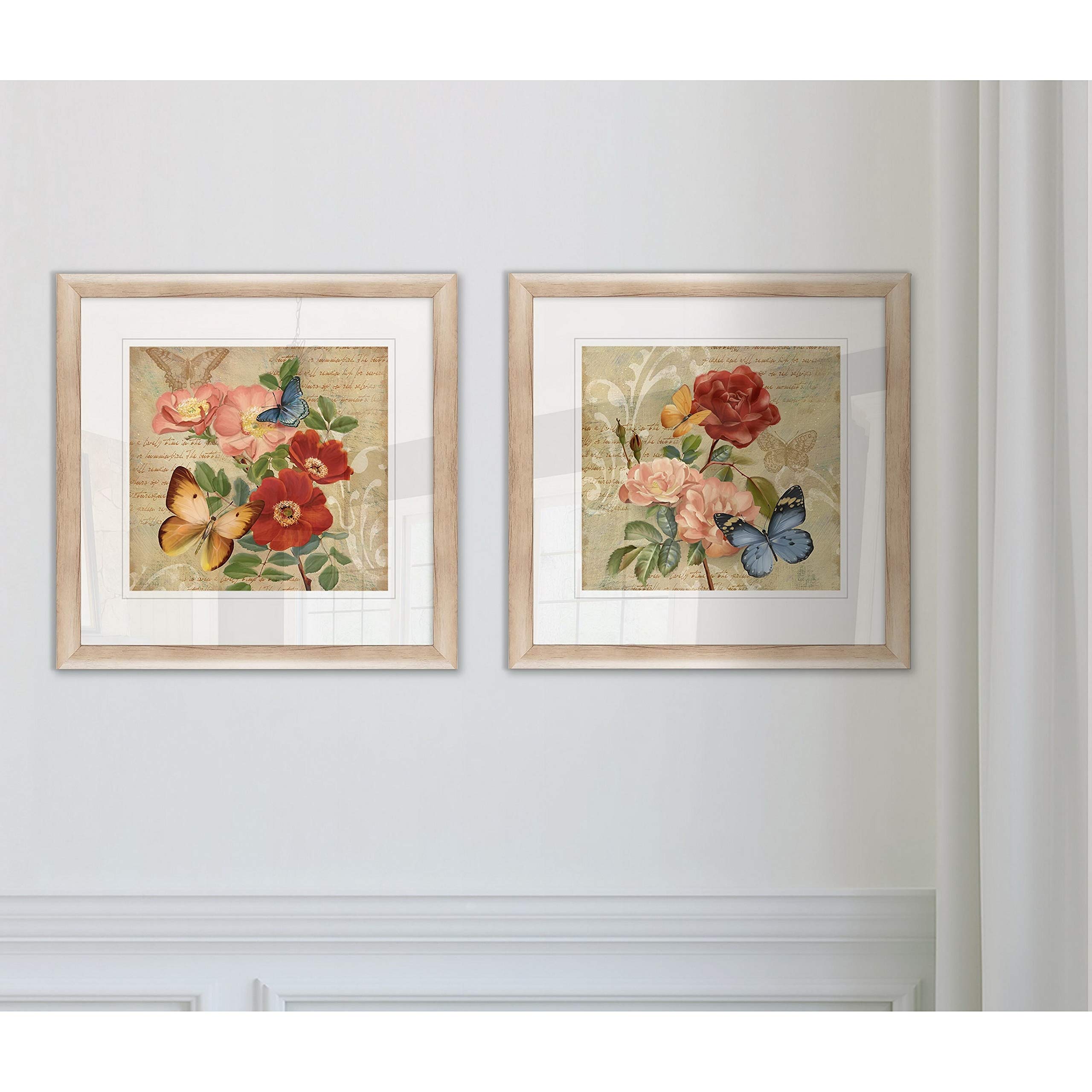 WEXFORD HOME Butterfly Botanical Framed Wall Art Set - Nature Inspired Decor for Living Room, Bedroom & Office