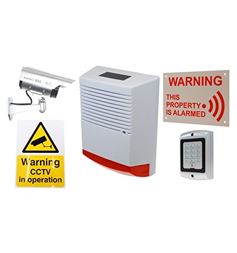 UltraSecure Solar Powered Home Security System Kit - Dummy Alarm Siren, DC2 Fake Camera, Keypad & 2 Warning Signs for Outdoor Protection | Perfect for Houses, Businesses & Sheds