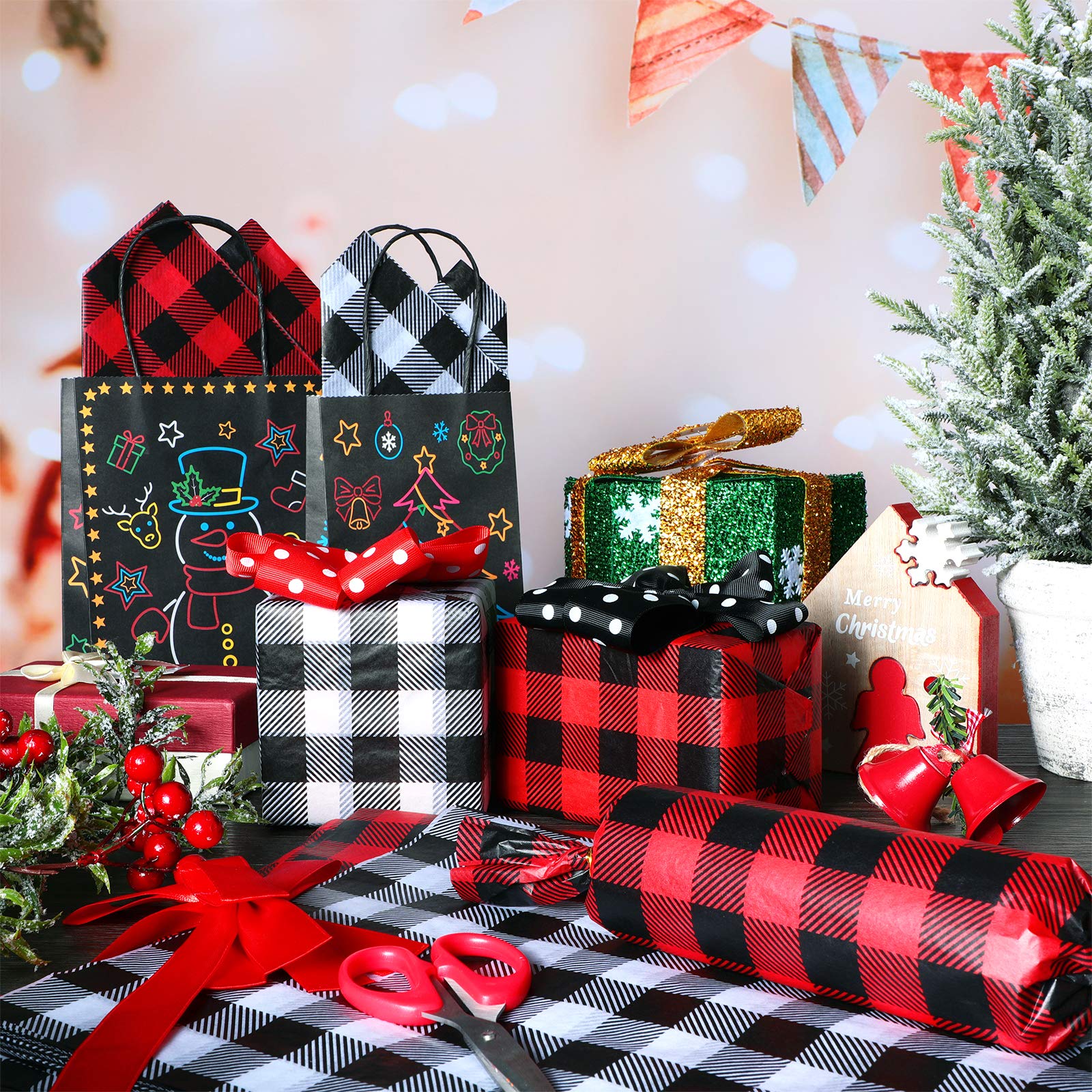 Zonon 100-Piece Christmas Tissue Paper - Buffalo Plaid Check Wrapping Sheets in Red/Black & Black/White Patterns for DIY Holiday Gifts | Perfect for Christmas Presents, Party Decorations & Craft Projects