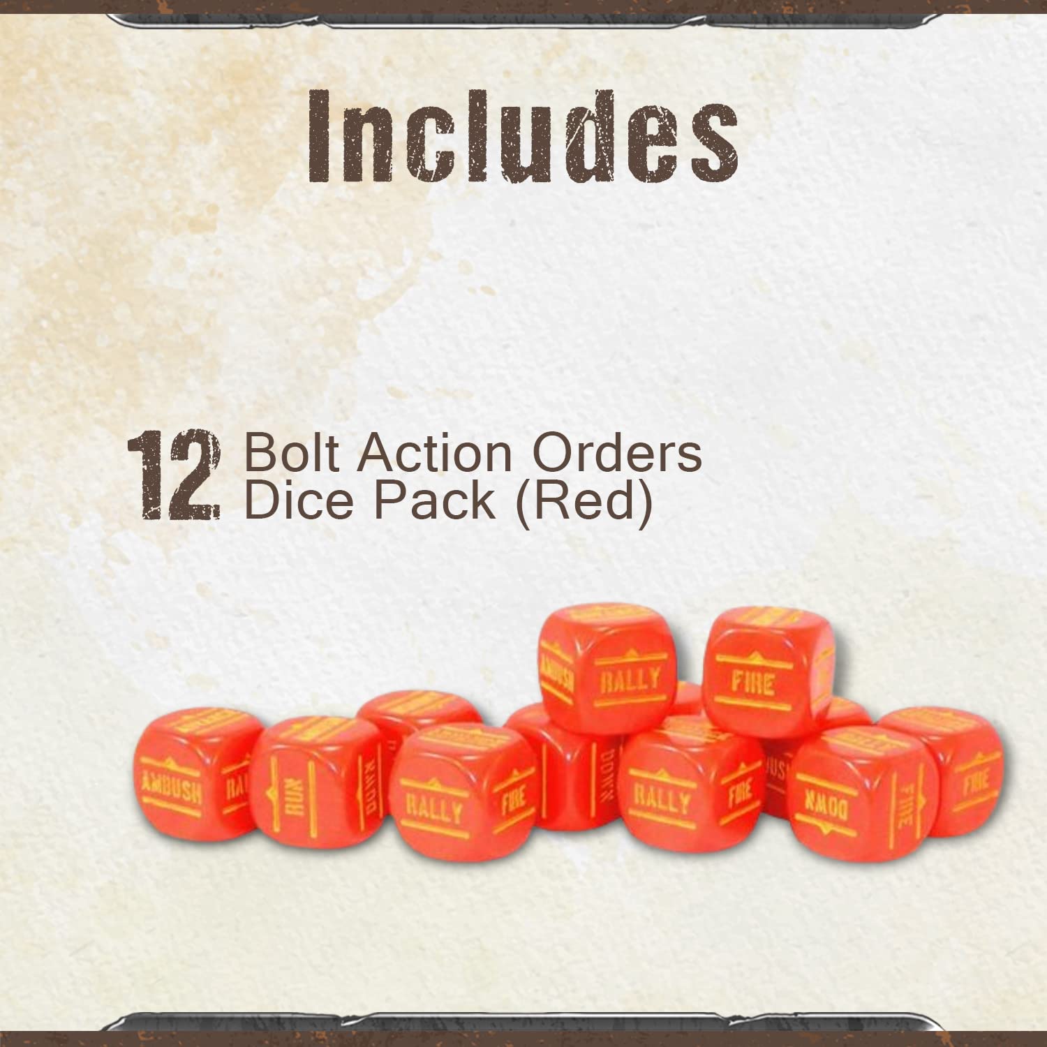 Warlord Games Bolt Action D6 Dice Set - 12 Pack with Red Dice & Gold Inscribed Actions for Miniature Wargaming | Perfect for Tabletop Strategy Games, Warhammer, and Historical Battle Reenactments