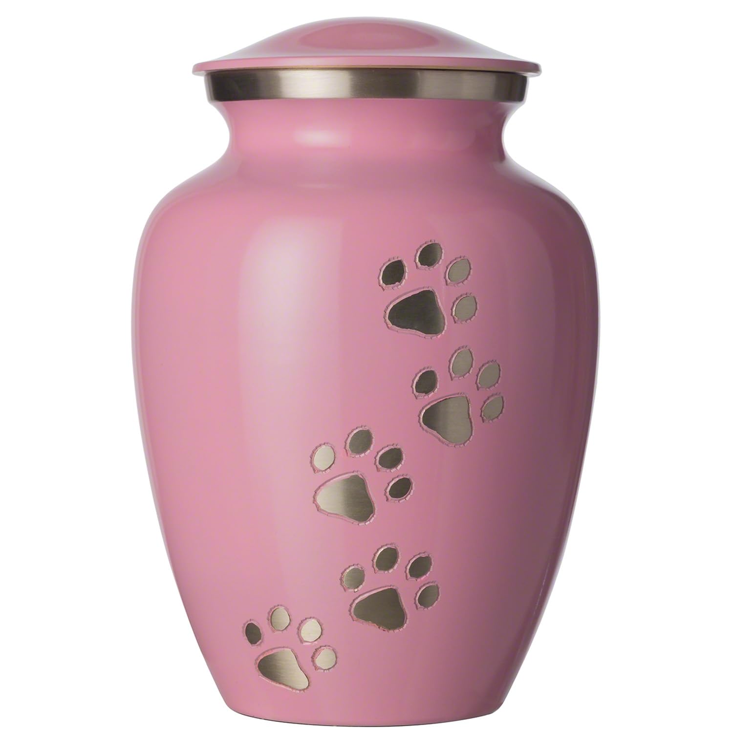 Hand Carved Brass Pet Urn for Dogs and Cats Ashes - Ottillie Paws Legacy Memorial Keepsake Urn, Small Ardent Pink with Vertical Pewter Paws, Perfect for Home Display or Memorial Ceremony