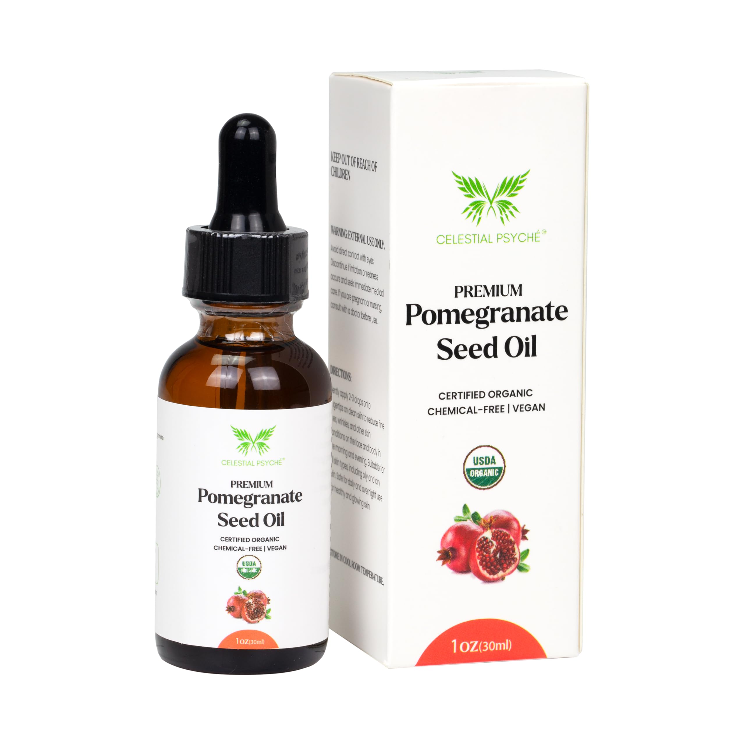 USDA Certified Organic 100% Pure Pomegranate Seed Oil (1 Oz) - Hexane-Free, Natural Face Moisturizer for Skin Hydration, Anti-Aging & Scar Relief | Nails Beauty Enhancement | Perfect for Dry Skin Care, Night Routine & DIY Beauty Treatments