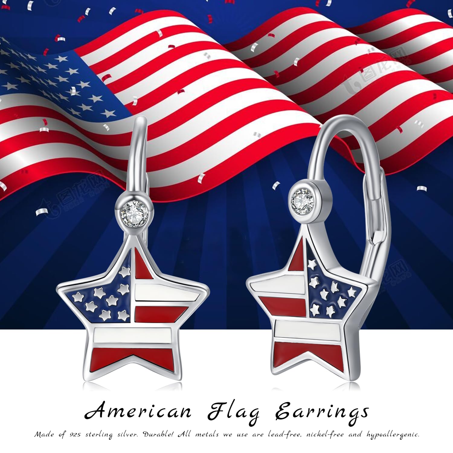 925 Sterling Silver American Flag Earrings for Women - Patriotic USA Jewelry, Perfect for 4th of July, Independence Day & Birthday Gifts | Great for Parties, Celebrations & Everyday Wear