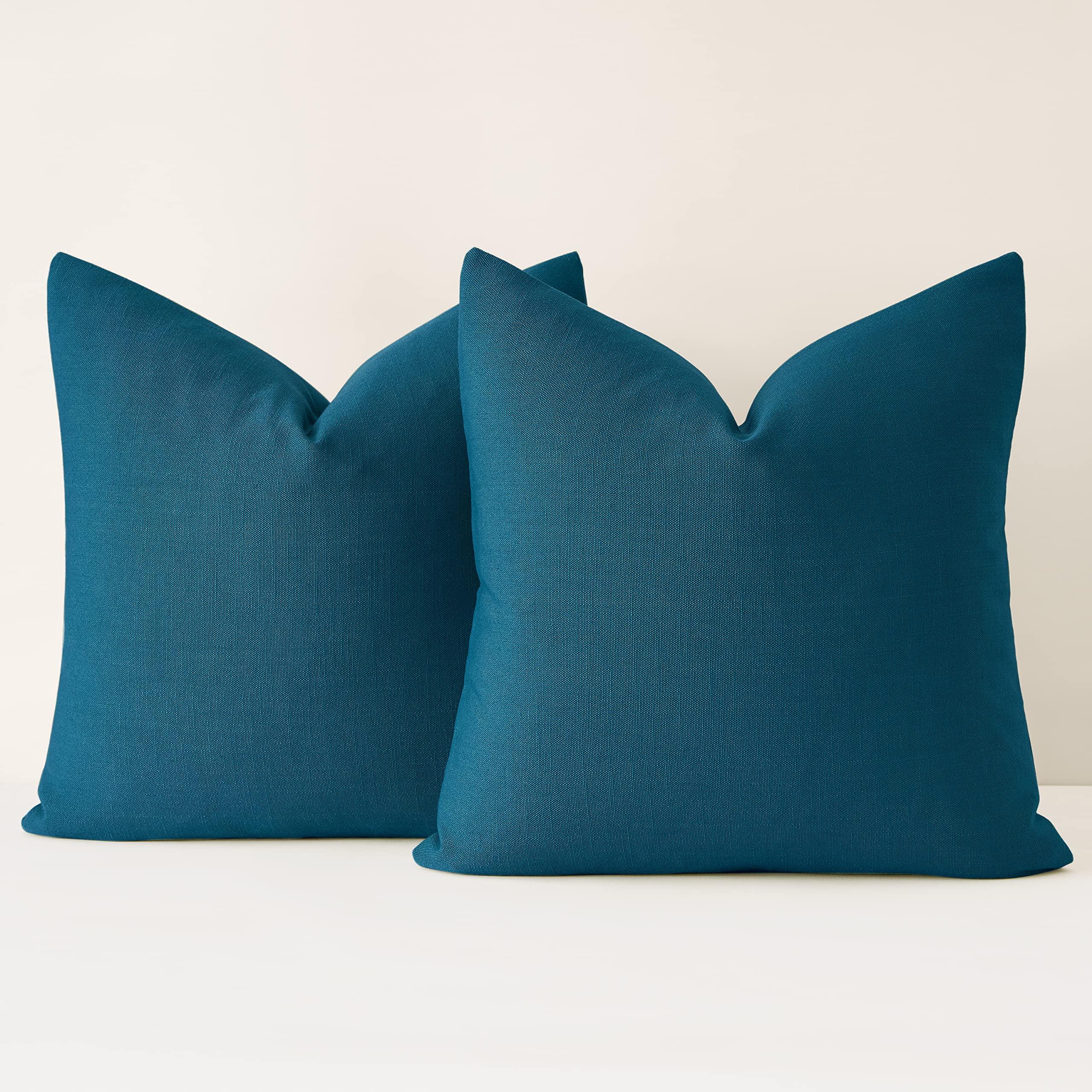 Mixhug Decorative Linen Throw Pillow Covers 24x24 Inches - Set of 2 Farmhouse Style Cushion Covers for Sofa, Couch & Bed in Dark Teal - Perfect for Living Room, Bedroom & Home Decor