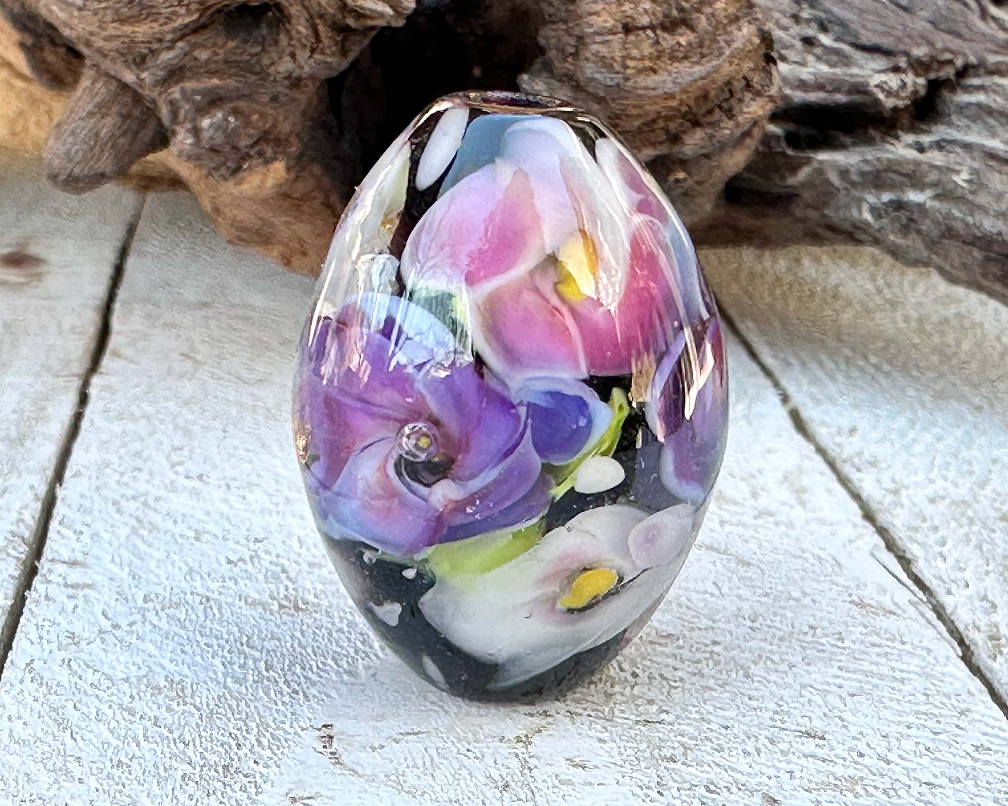Spring Blossom Floral Lampwork Glass Focal Bead for Jewelry Making - DIY Bracelet, Necklace & Craft Projects - Handmade Artisan Bead for Boho Style Accessories