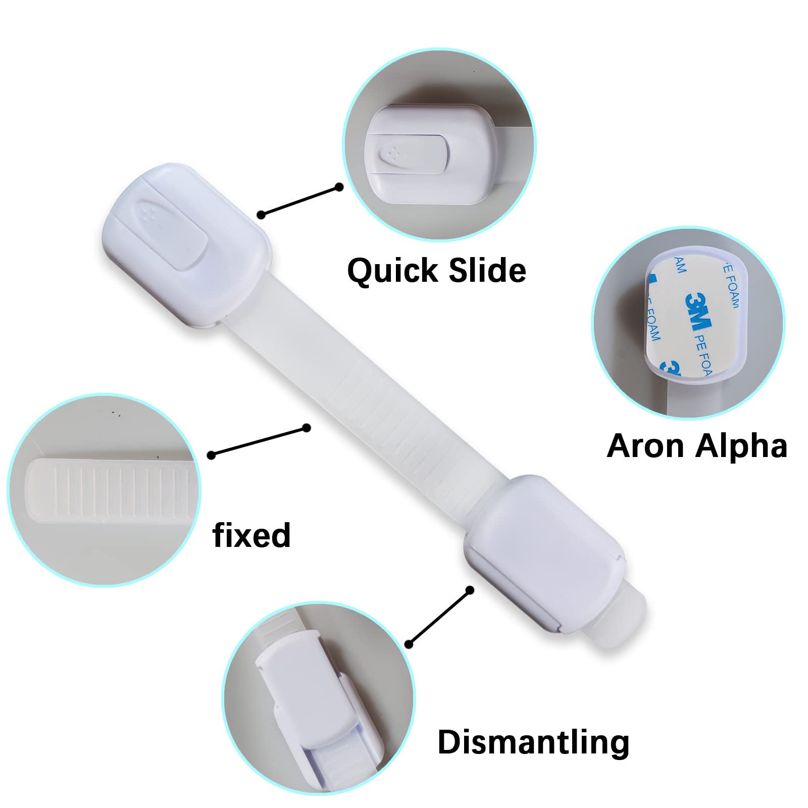 Child Proof Safety Locks - 6 Pack Baby Cabinet Locks with Strong 3M Adhesive - No Drill Installation for Drawers, Fridge, Dishwasher, Toilet & More - Perfect for Baby Proofing Homes, Daycares & Nurseries (White)