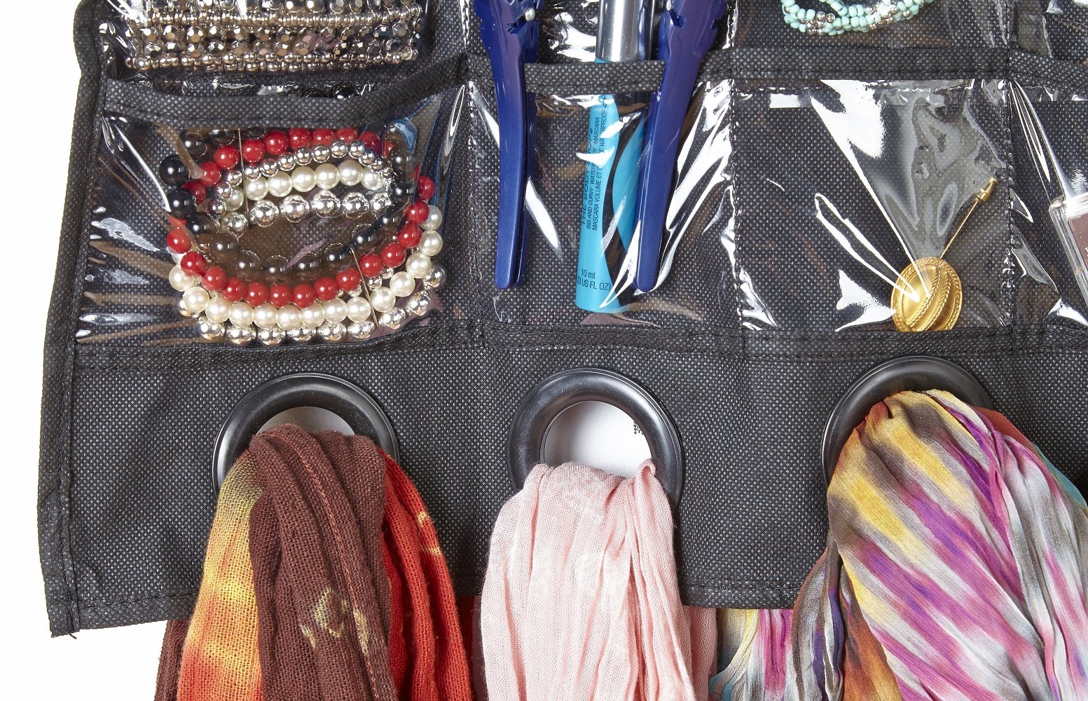 Creative Fashion® Double-Sided Hanging Jewelry Organizer - Black Cocktail Dress Accessory Storage Bag with Pockets for Necklaces, Earrings & Bracelets | Perfect for Closet, Travel & Gift Organization