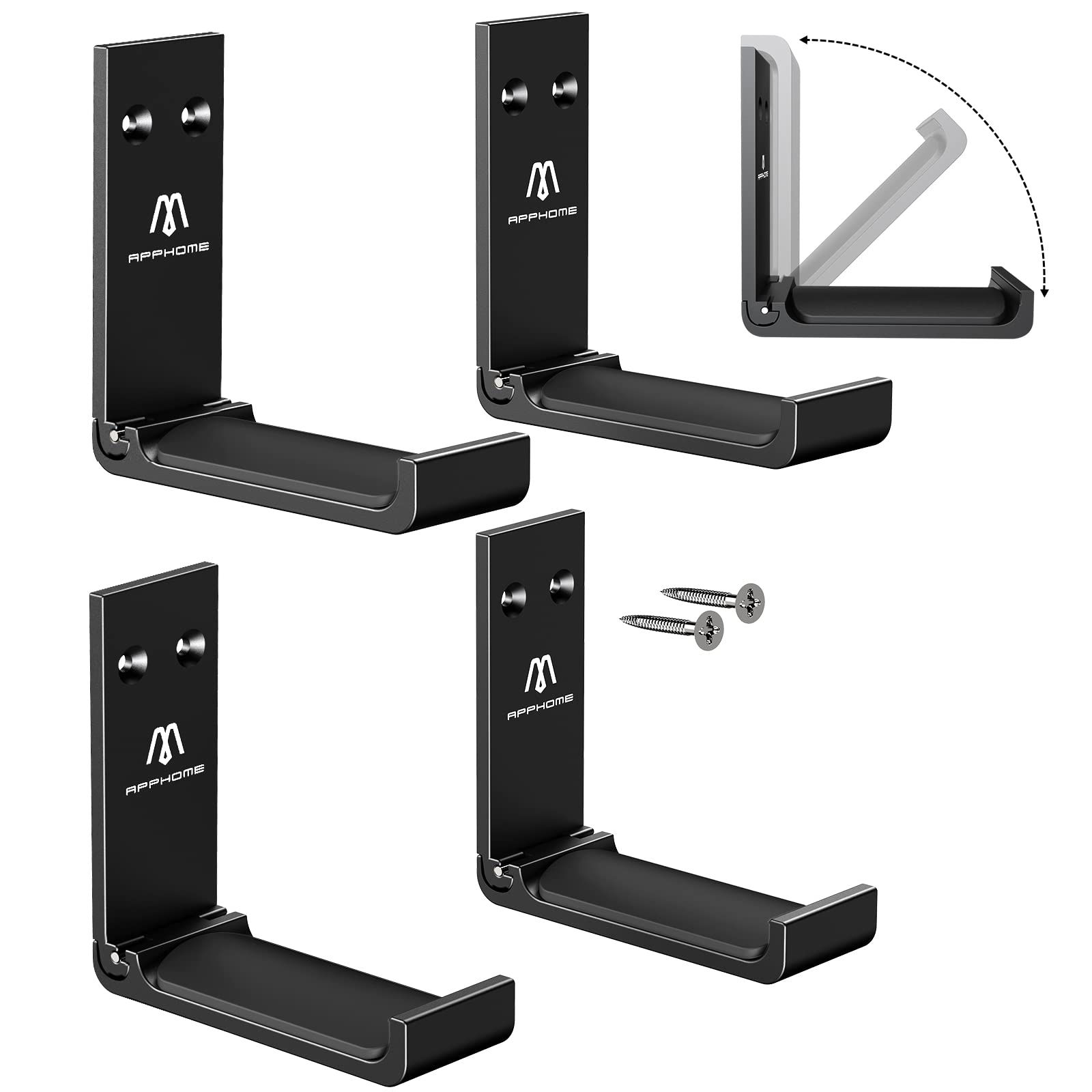 APPHOME 4 Pack Foldable Aluminum Headphone Stand Hanger - Space Saving Wall Mount Hook for Gaming Headsets & Headphones (Perfect for Home Office, Gaming Setup & Studio Organization)