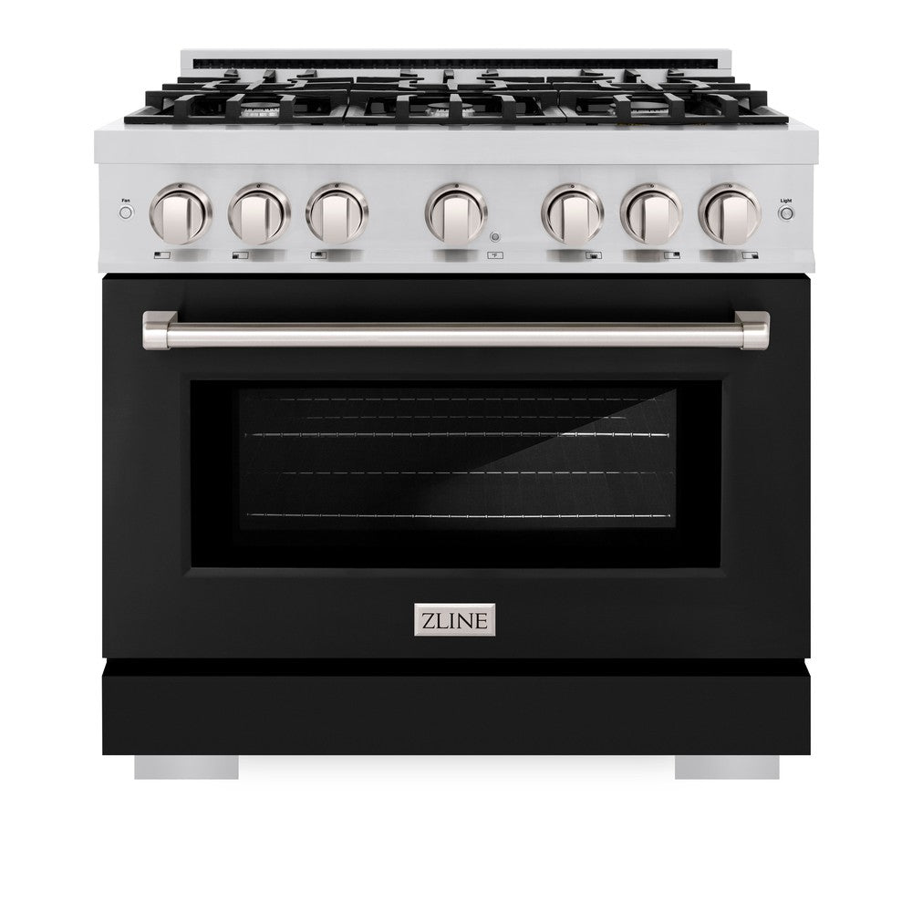 ZLINE 36 Inch 5.2 Cu. Ft. Stainless Steel Gas Range with 6 Burner Cooktop, Convection Oven & Black Matte Door - Perfect for Home Chefs & Modern Kitchens (HGR BLM 36)