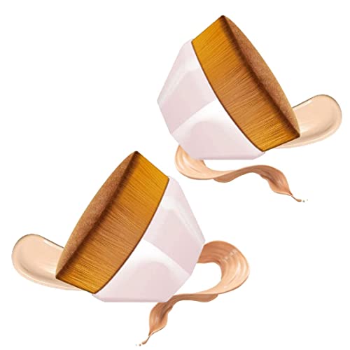2 PCS Flat Top Foundation Brush Set - Multifunctional Makeup Brush for Liquid & Cream Blending - Soft Kabuki Brush with Cover for Women (Pink) - Perfect for Daily Makeup & Professional Contouring